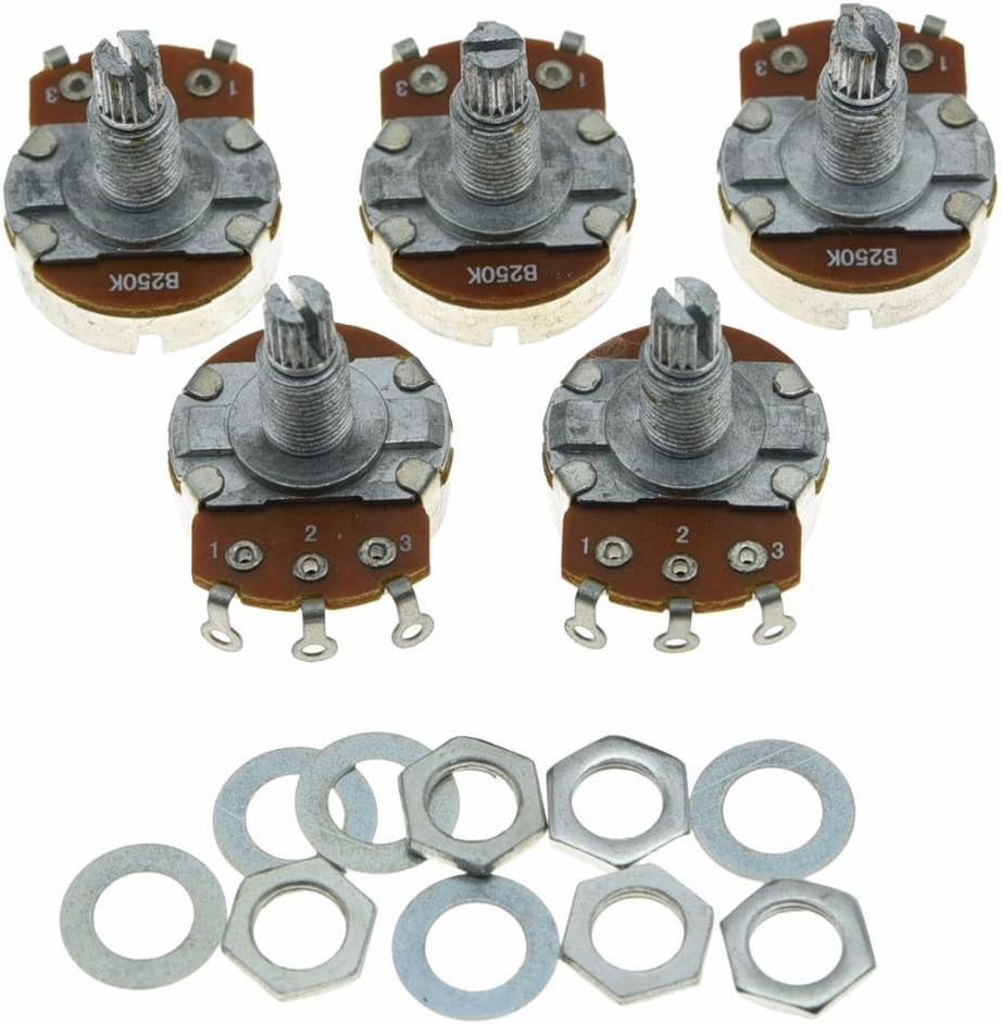Dopro 5Pcs Linear Guitar Pots Volume 250K Electric Guitar Large Pots 24Mm Base with Short Split Shaft Guitar Potentiometer B250K