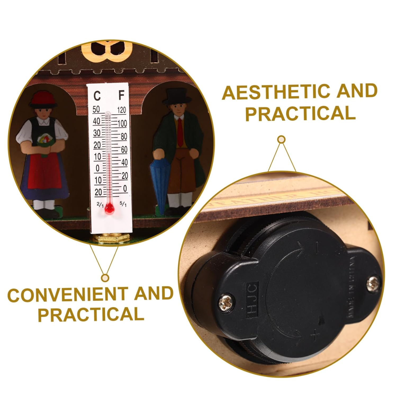 Weather House Wooden Barometer Thermometer Hygrometer Wall Mounted Indoor Outdoor Home Weather Station with Temperature Humidity Display Easy Battery Setup Stylish Wall Decoration