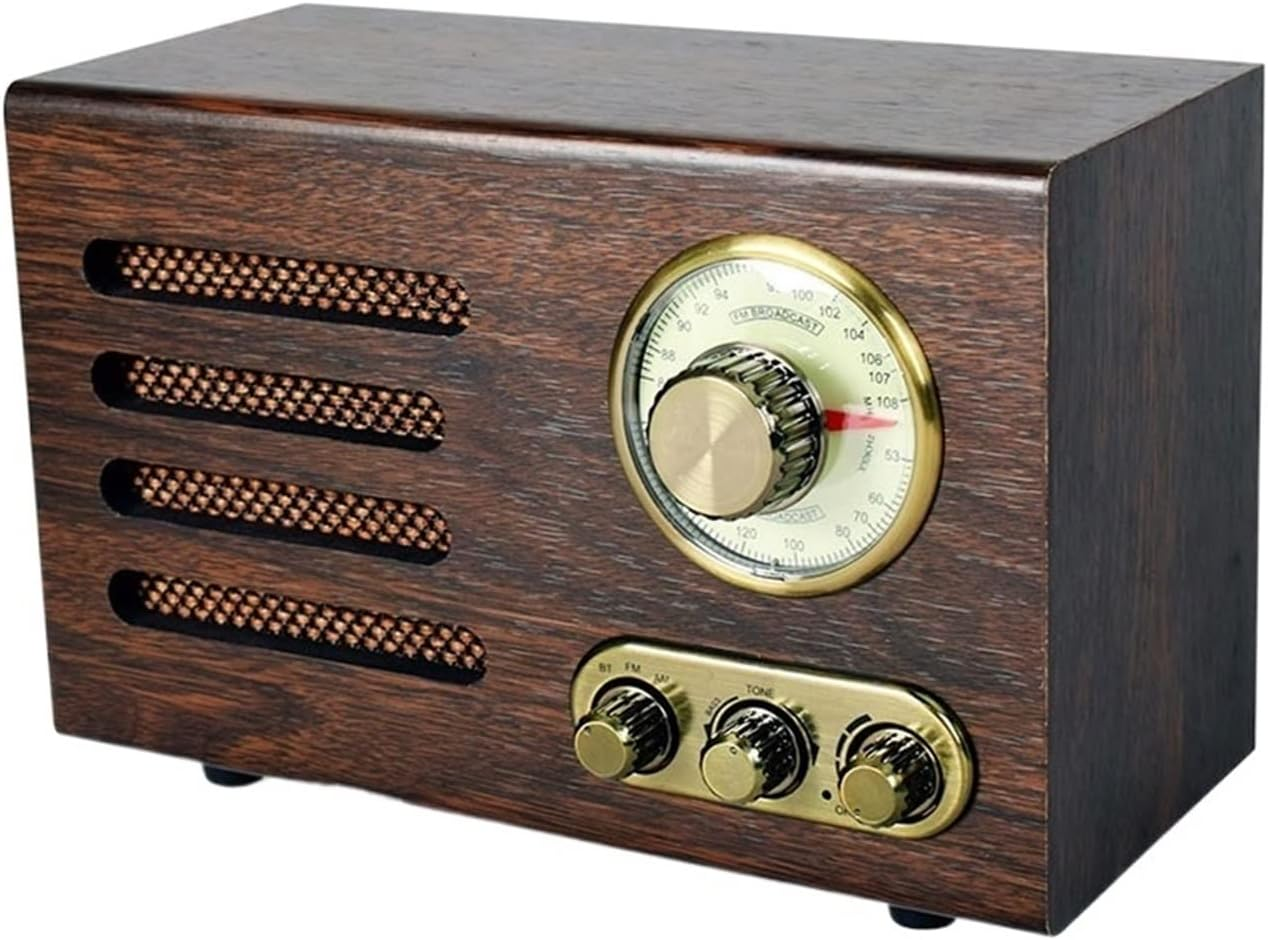 JUSTYAOFENG Vintage Radio Bluetooth Tabletop AM/FM Hi-Fi Retro Classic Home Built-In Speaker Treble&Bass Control Hand-Crafted Wood Radio (Color : 220V-240V) image number 1