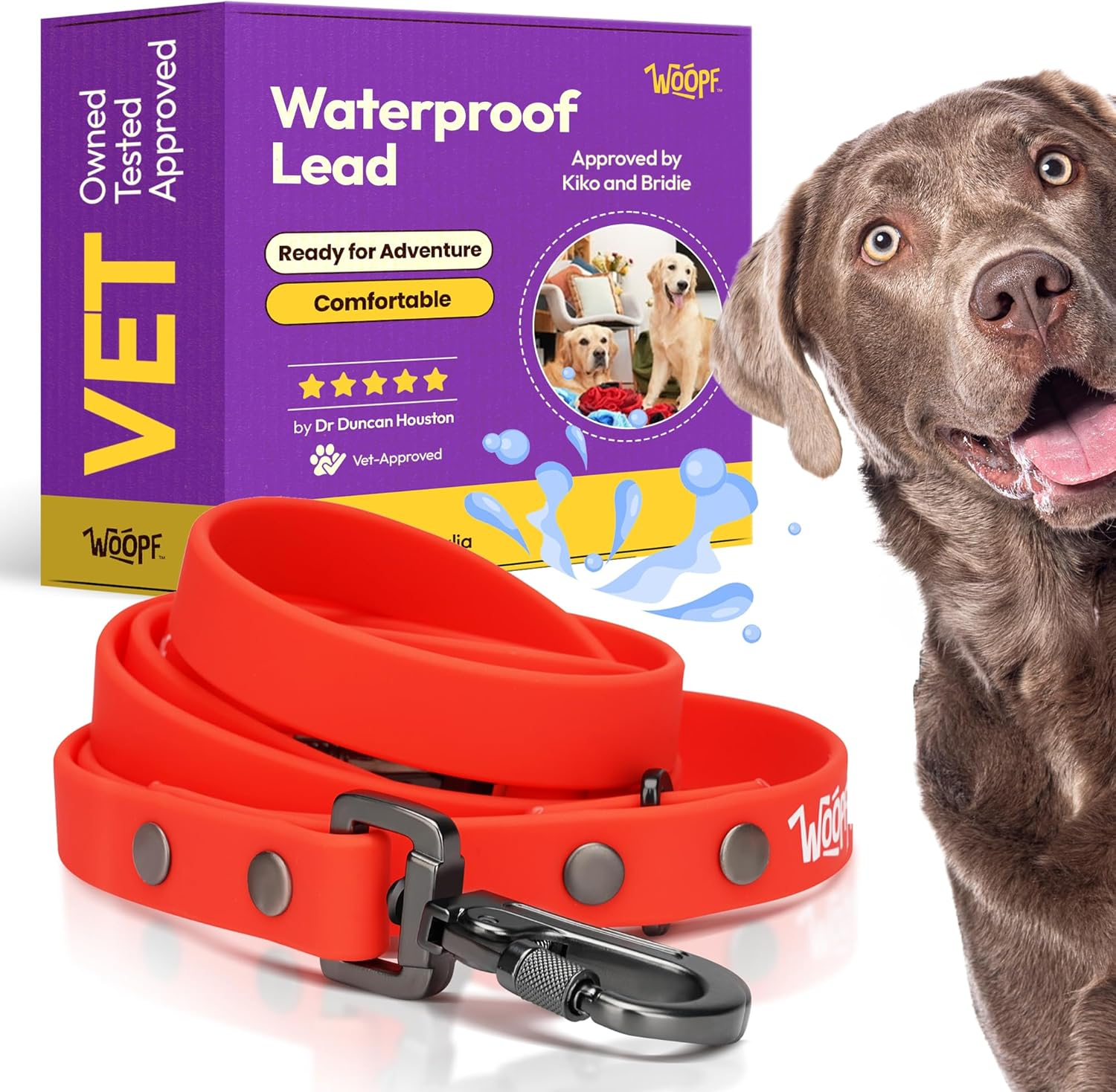 Waterproof Training Leads for Dogs & Puppies | Strong Dog Leash for Playing, Running & Walking | 6.5Ft Adjustable Long Dog Lead | Durable & Stain Resistant | Adjustable Size (Coral) image number 5