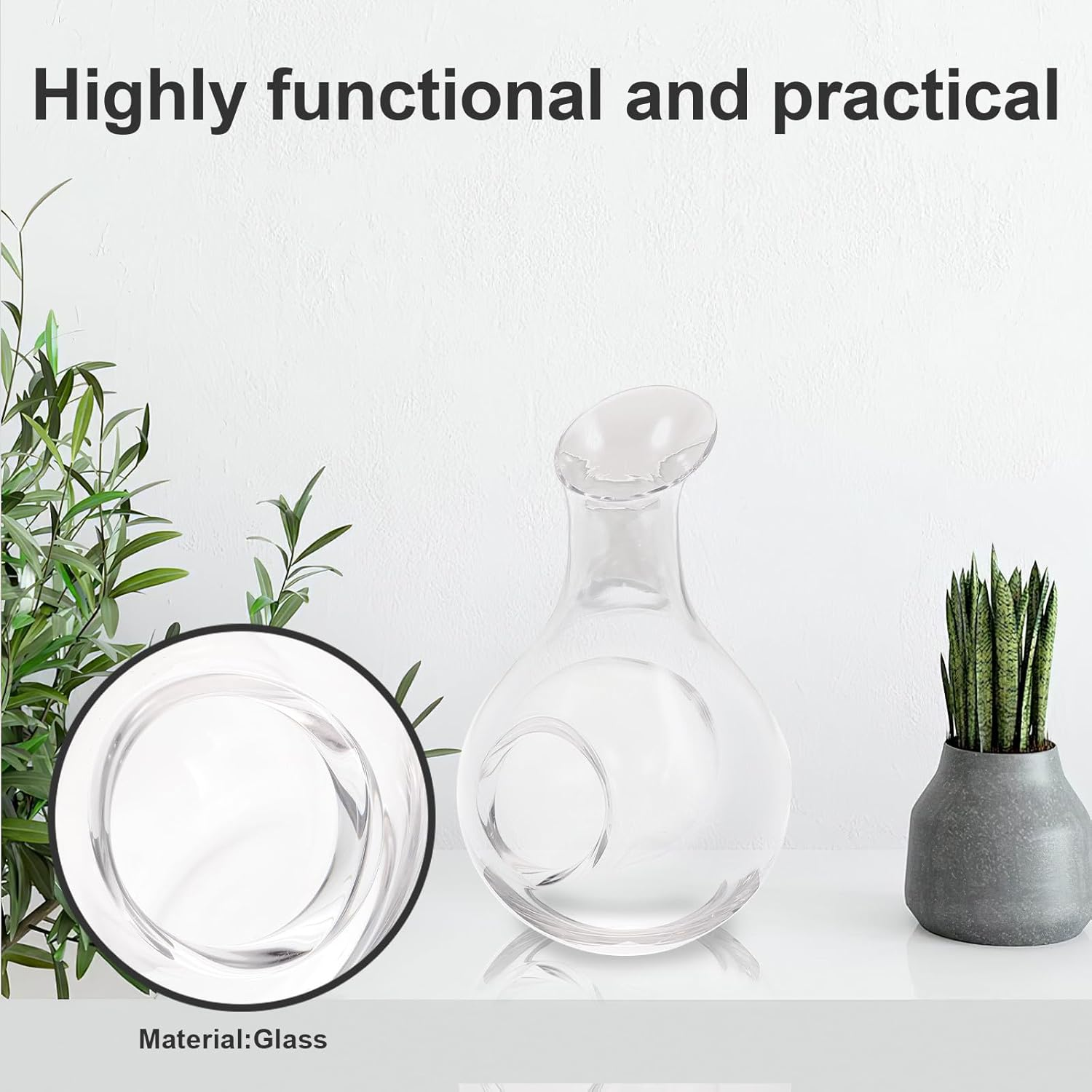 EXHUMKY Creative 385Ml Glass Wine Pitcher with Ice Slot, Japanese Style Wine Decanter and Liquor Dispenser, Glass Water Container Suitable for Dining and Entertaining image number 5