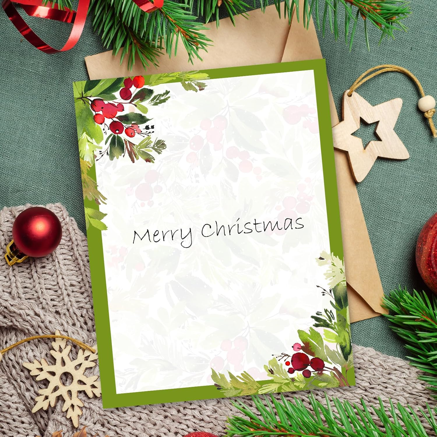 Anydesign 80 Sheet Christmas Stationary Paper Xmas Holly Leaves Letterhead Letter Writing Paper for Holiday Notes Greeting Cards Invitations Office School Printing, 8.5 X 11 Inch image number 4