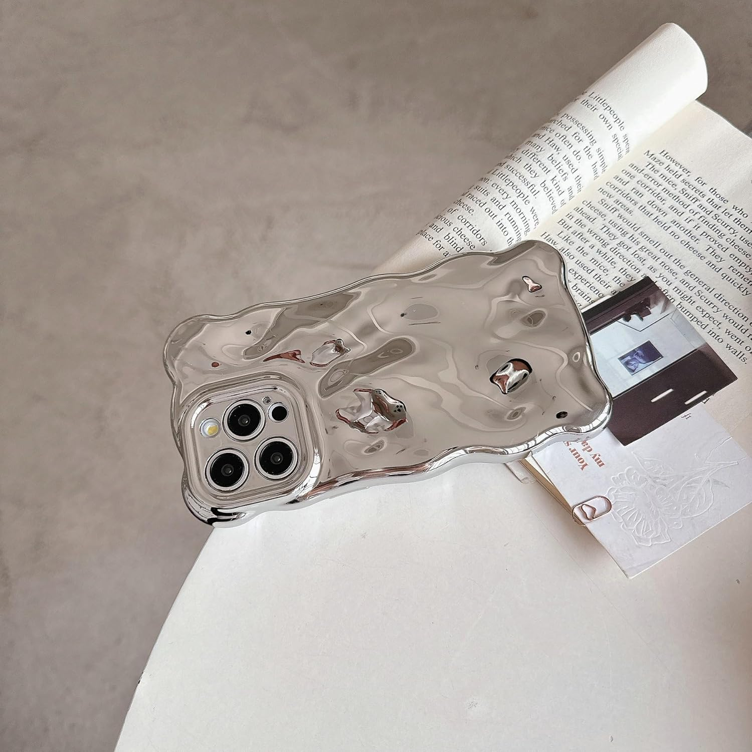 JANDM Case for Iphone 13 Pro Max,3D Wave Bubble Shape Ripple Chrome Pattern Soft Non-Yellowing Bumper Case Glitter Shiny Camera Shockproof Women Girls Cover Case for Iphone 13 Pro Max -Silver image number 4