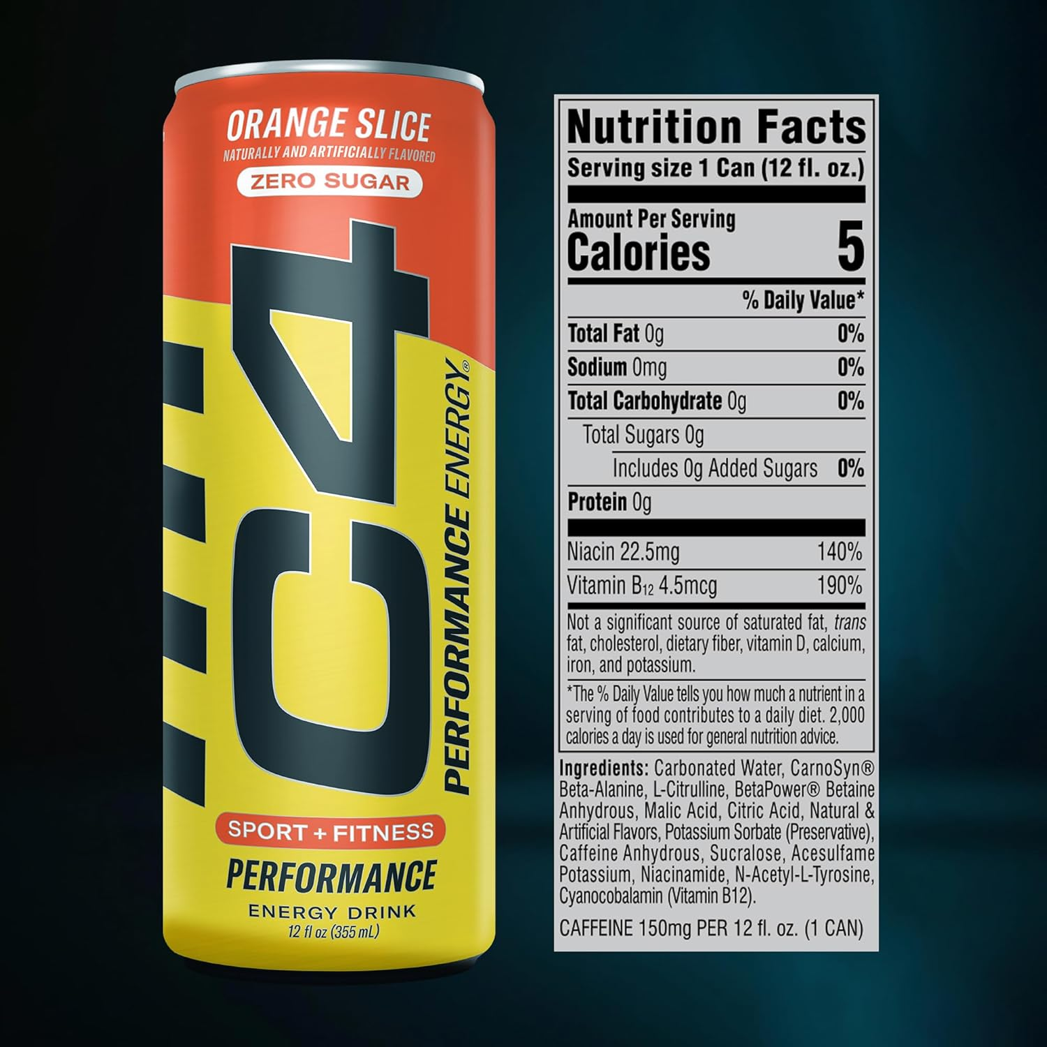 C4 Original Sugar Free Energy Drink | Orange Slice | Pre Workout Performance Drink with No Artificial Colors or Dyes,12 Fl Oz (Pack of 12) image number 5