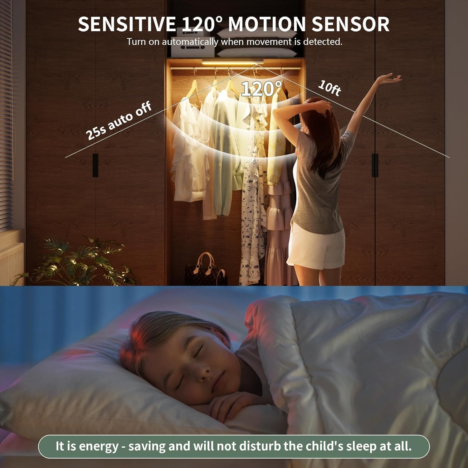 Under Cabinet Lighting, JOZUTTOW 4-Pack Motion Sensor Closet Lights, Wireless USB Rechargeable Led Light Bars, Sensor Night Lights for Drawers, Wardrobe, Cupboard, Stairs, Hallway, Kitchen (20CM) image number 5