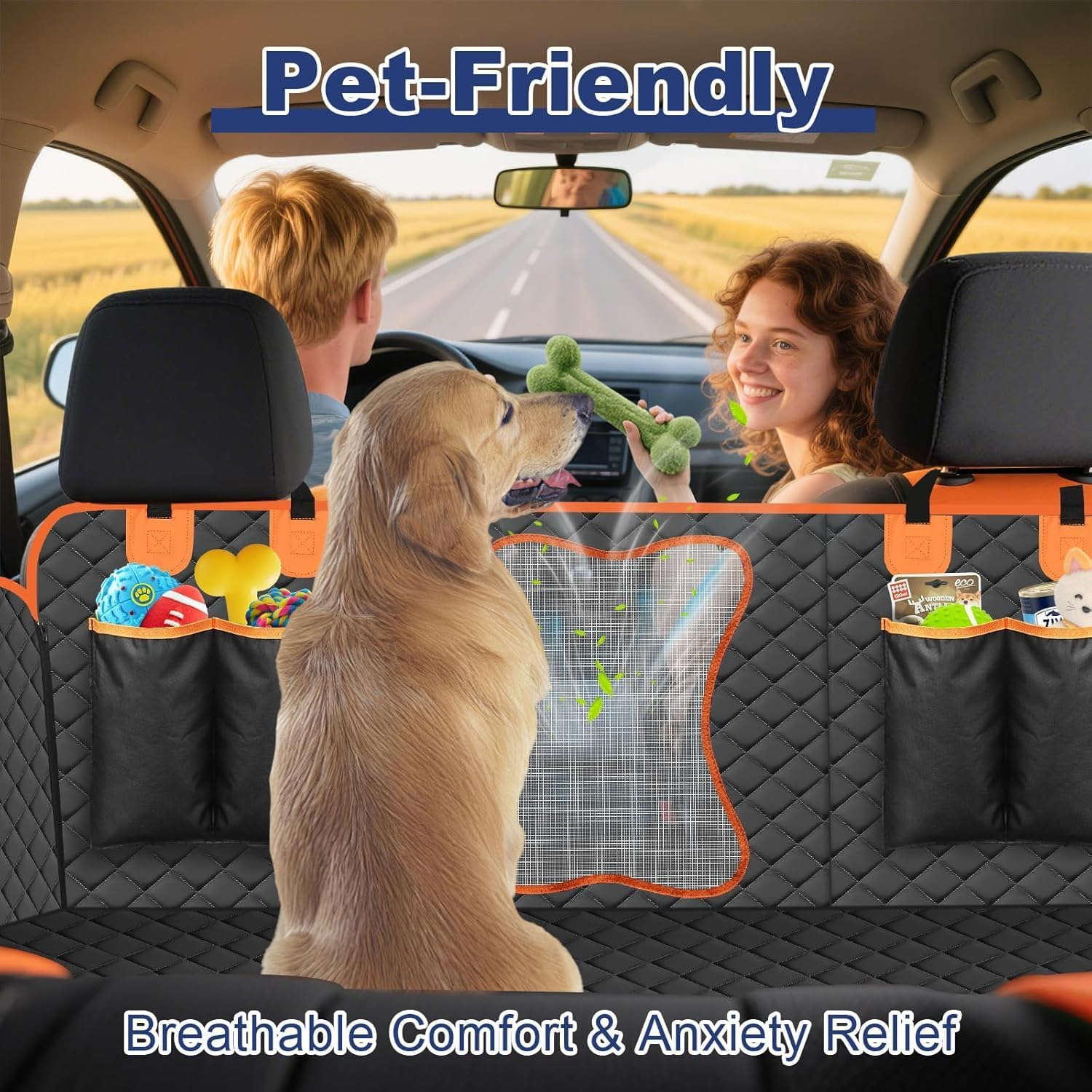 Dixhills Waterproof & Scratch-Resistant Dog Blanket Car Rear Seat Compatible with T-E-S-L-A Model 3 Y S 2018-2023, Car Seat Cover Dog Back Seat for Side Protection & Viewing Window image number 3