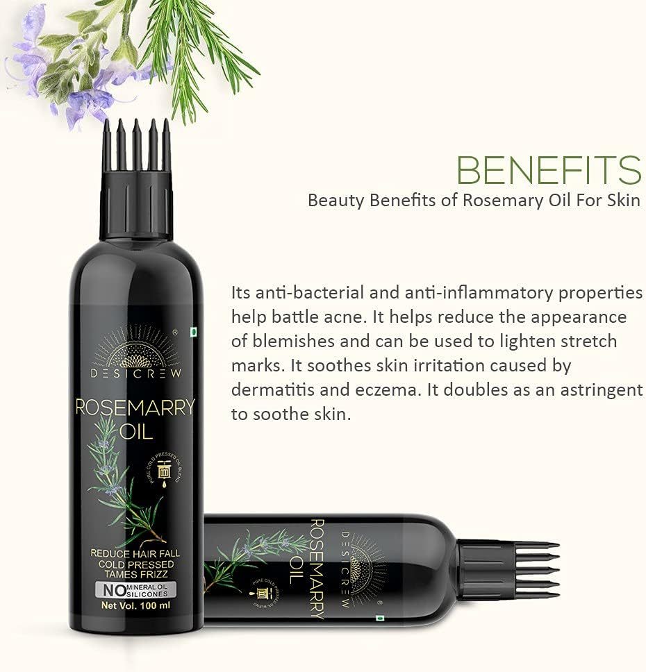 DESICREW Pure Rosemary Oil with Comb Applicator - Cold Pressed - for Hair, Skin & Nail Care Pack of 2 Bottle(200 Ml) image number 3