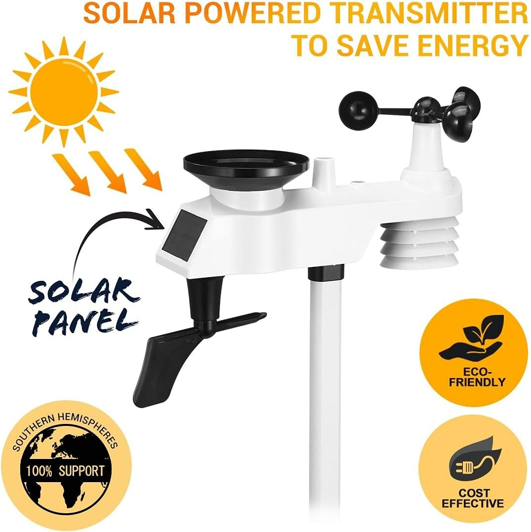 Maxkon Wifi Wireless Weather Station Forecast Color Display Indoor Home 7-In-1 Outdoor Sensor Solar Powered for UV Light Moon Phase Sunlight PC Software Weather APP