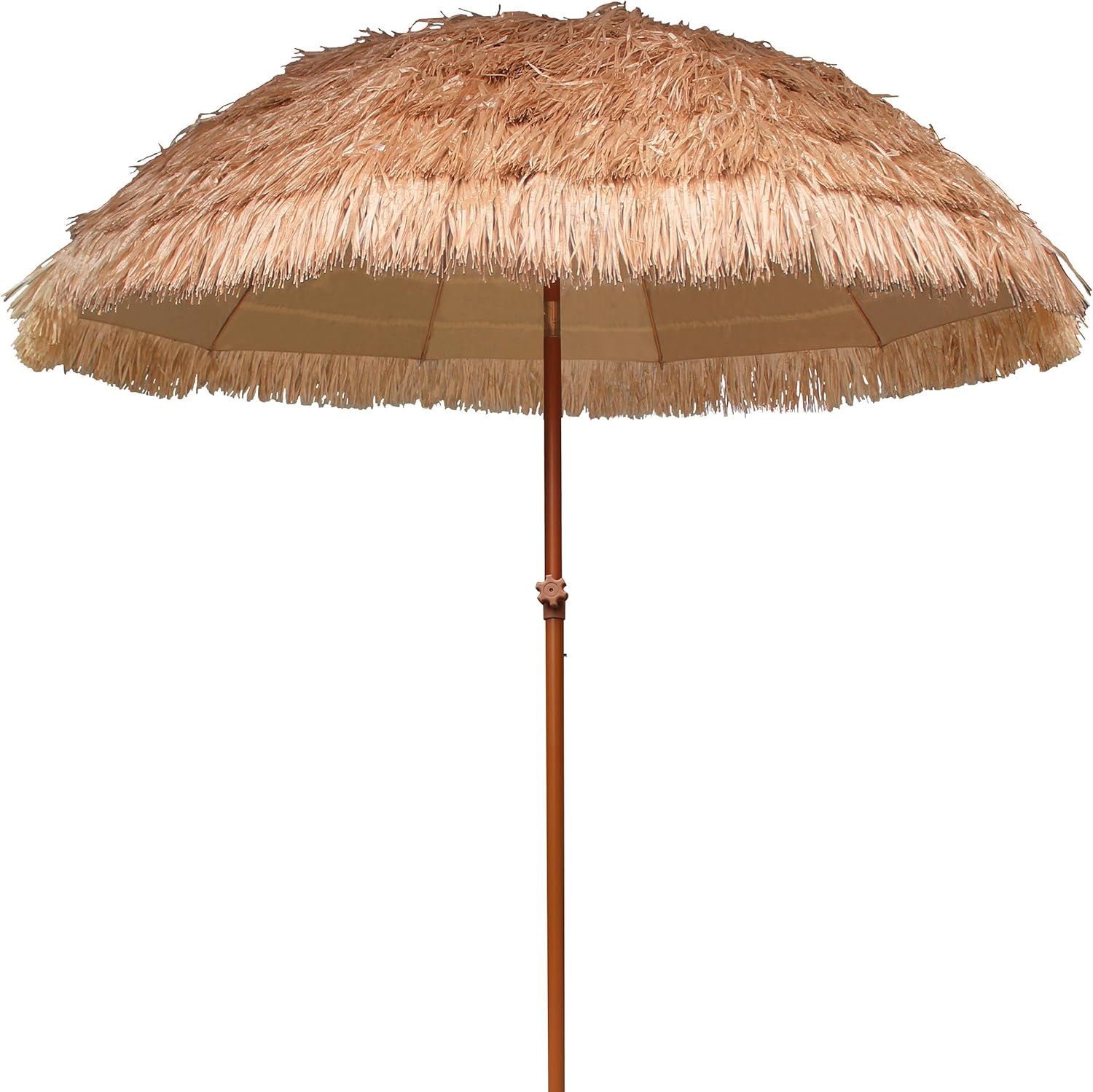 AMMSUN 2.3M Hula Thatched Tiki Umbrella Hawaiian Style Beach Patio Umbrella 10 Ribs UPF 50+ with Tilt Natural Color