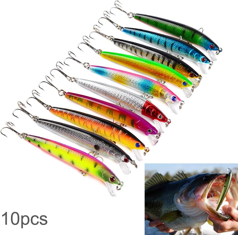 Origlam 10Pcs Minnow Fishing Lures Crankbaits, Fishing Hard Baits Swimbaits, Minnow Lures Topwater Lures Baits image number 5