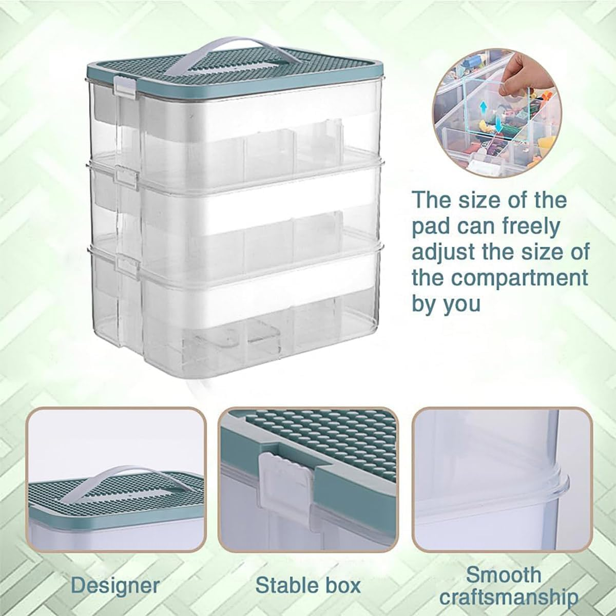 AIMALL Large Capacity Desktop Toy Storage Box with Handle and Dustproof Lid, Stackable Building Blocks Organizer for Kids Parts Sorting 9.05&times;12&times;12.8In Yellow Green - Green image number 2