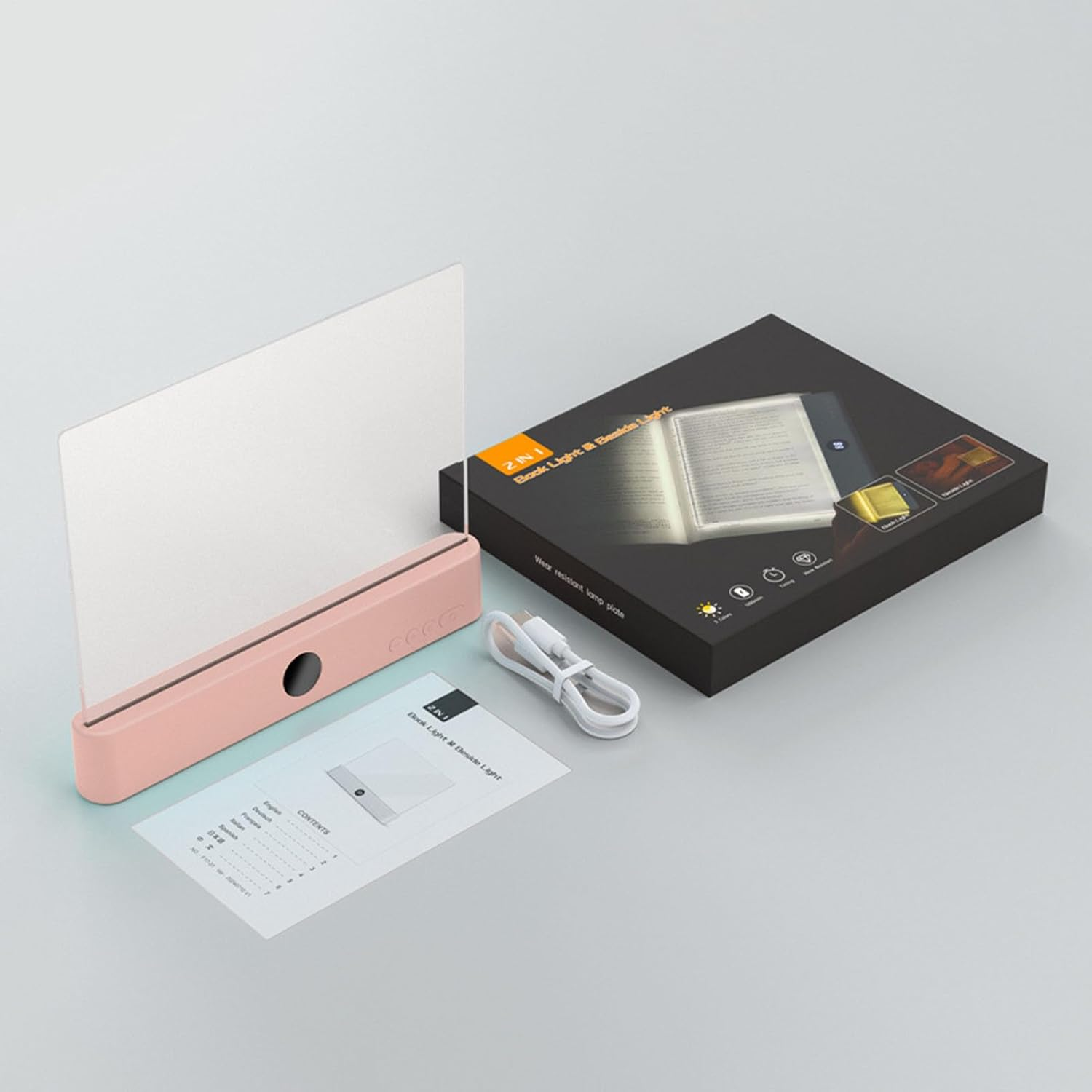 Flat Book Light, Rechargeable Reading Lights for Books in Bed, Book Lights for Reading at Night, Booklight Night Light with 3 Colors & Timer, Eye Protection for Bedroom Dormitory College Library - Pink image number 6