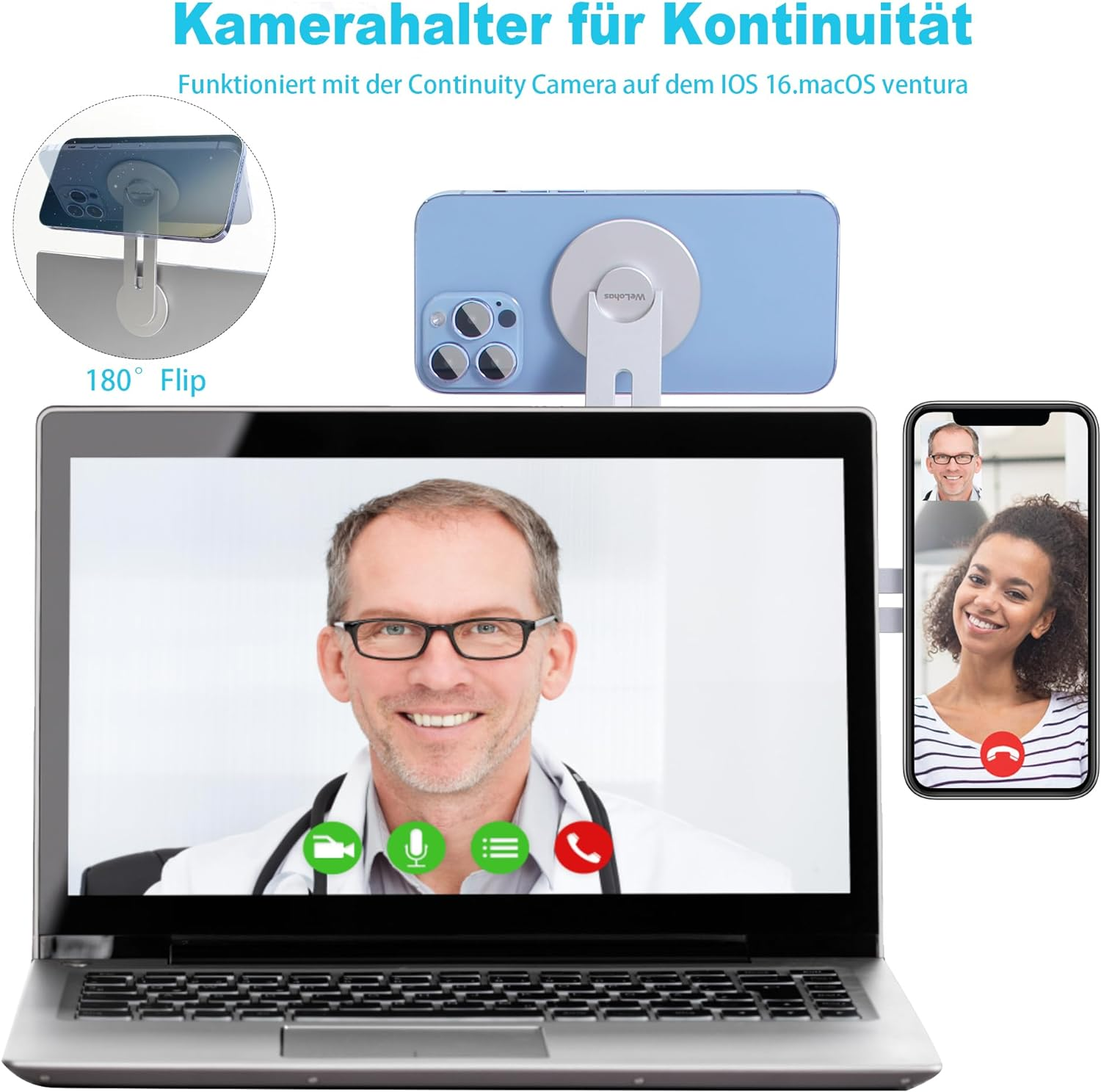 Welohas Magnetic Phone Holder for Laptop,Continuity Camera Mount for Ios 16/Macos 13 Ventura,Suitable for Imac,Desktop Computer,Tesla Model 3/X/Y/S & Iphone 14/13/12,Adjustable Laptop Phone Holder image number 2