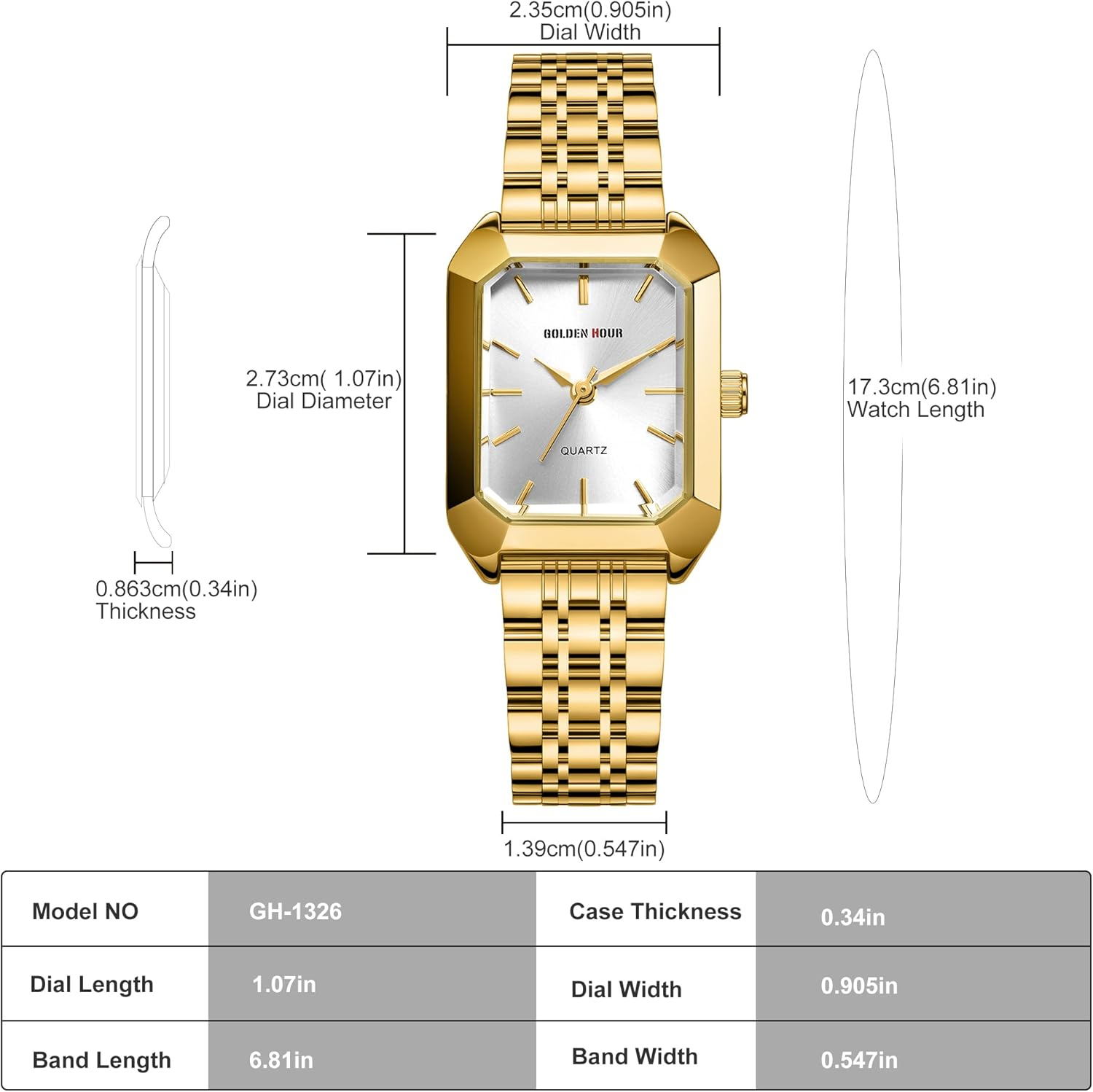 GOLDEN HOUR Women'S Rectangular Quartz Analogue Watch, Ladies Watches with Stainless Steel Band Fashion Casual Dress Waterproof Vintage Wrist Watches for Women - Gold White image number 2