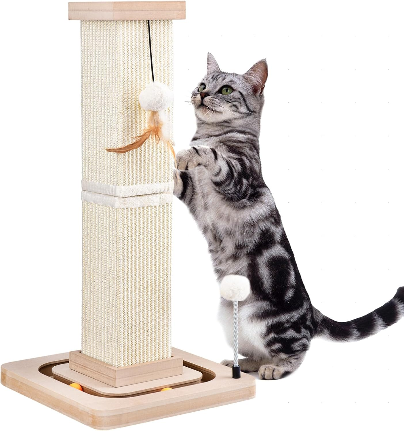 LIFLIX 27" Cat Scratching Post, Sisal Cat Scratcher with Interactive Tracking Balls and Hanging Balls, Vertical Scratching Posts for Indoor Cats and Kittens image number 5