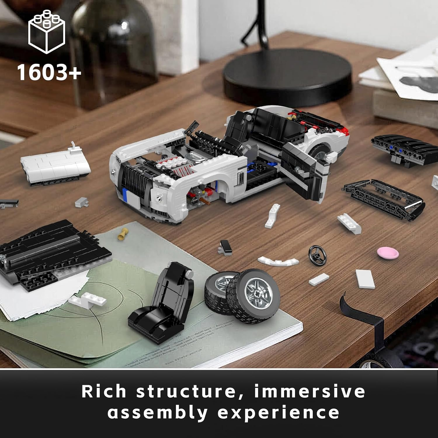 Mould King 10031 MOC Technik Roadster Model Building Block Set, Creative Tech Roadster Convertible Car Clamping Blocks Kit, Car Model Blocks Toy Set Suitable for Supercar Enthusiasts (1603+ PCS)