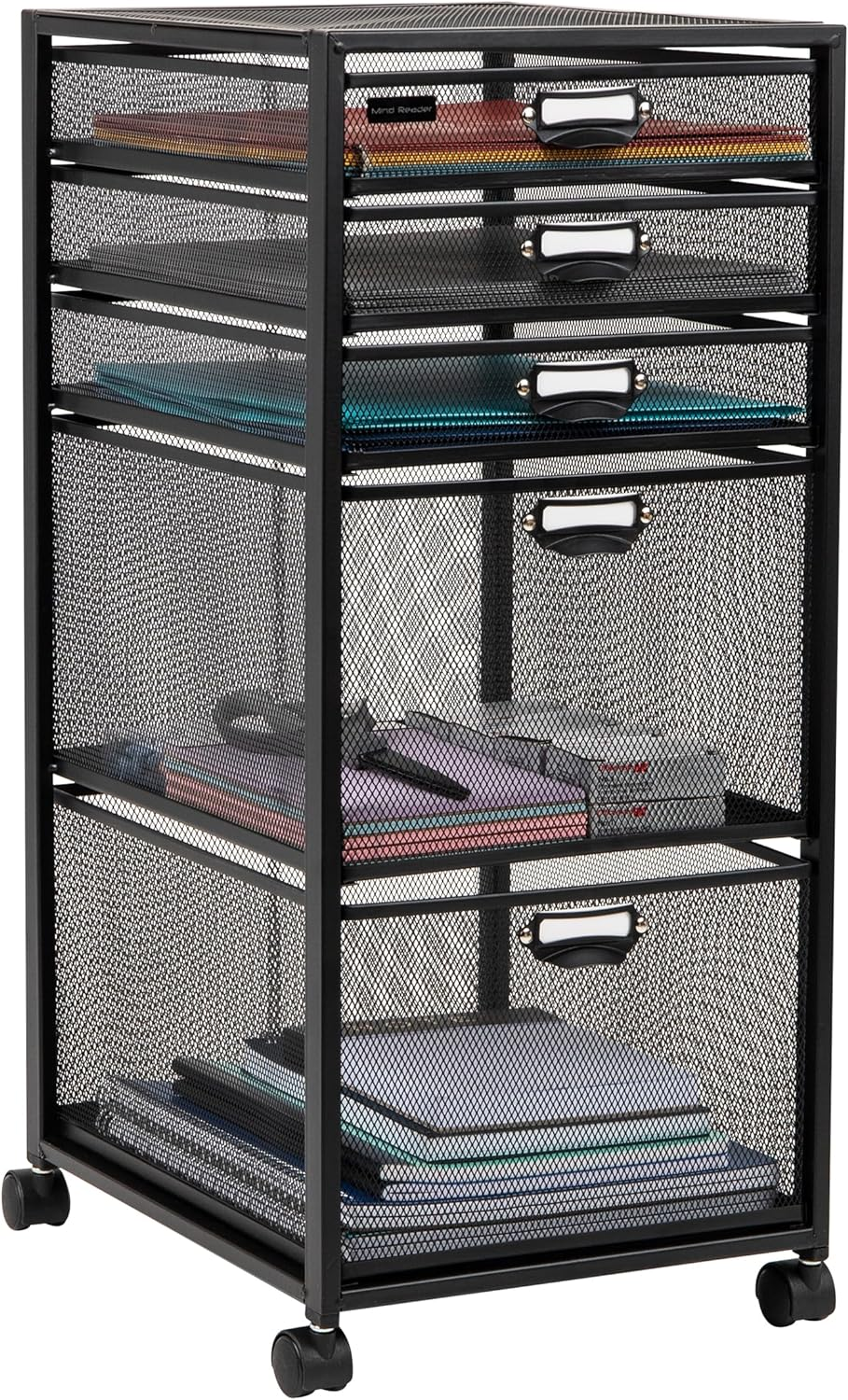 Mind Reader Cart with Drawers, Office Organizer, Utility Cart, Bathroom, Kitchen, Metal Mesh, 11" L X 14" W X 25" H, Black image number 1