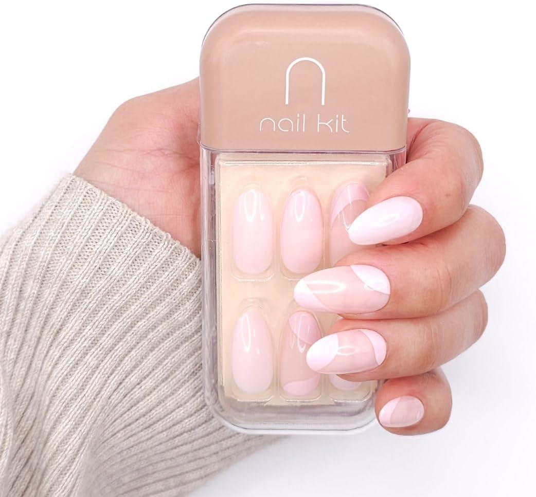 NKA PRESS on NAILS KIT - FALSE FAKE ACRYLIC NAILS - PREMIUM 28PC DIY ALL INCLUSIVE REUSABLE COTTON CANDY PINK PRESS on NAIL image number 2