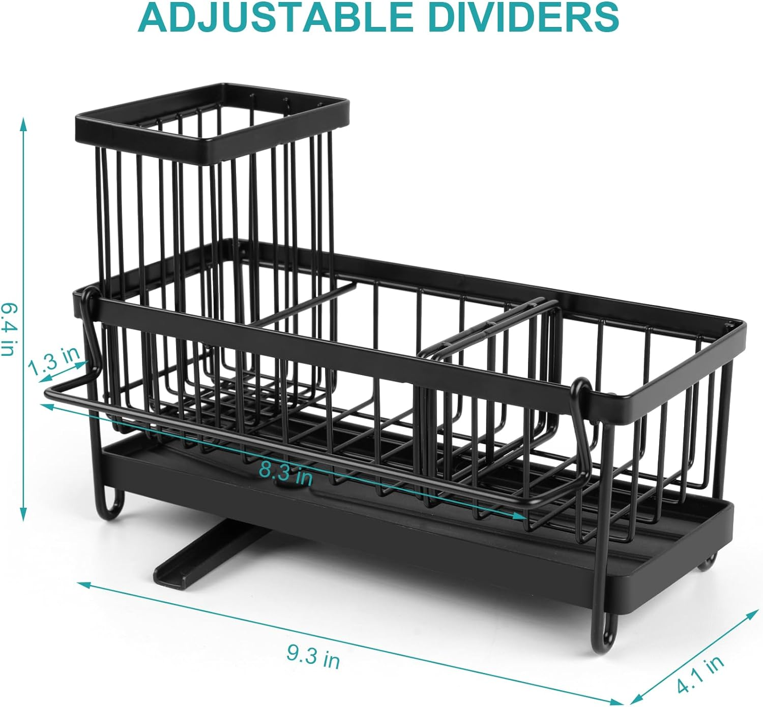 Sponge Holder for Kitchen Sink, Sink Caddy with High Brush Holder, Stainless Steel Dish Organizer Divider, Soap Dispenser Storage, Black image number 5