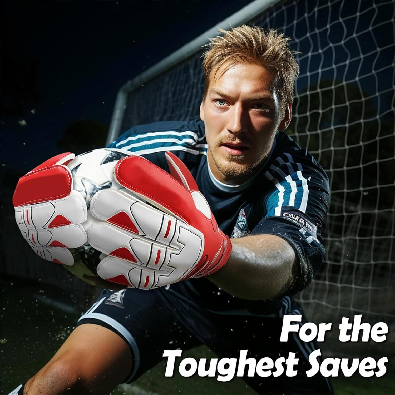 Annuoyi Goalie Gloves, Football Goalkeeper Gloves, Youth Soccer Goalkeeper Gloves, Red, Men'S, Ambidextrous, Latex, Mesh Fabric, Hook and Loop Closure image number 1