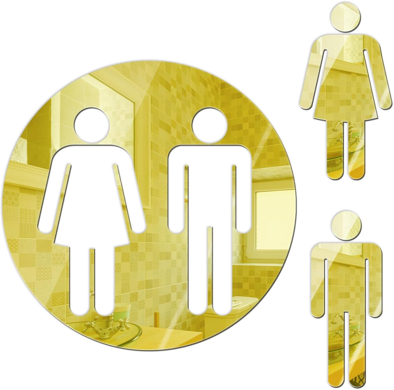 All Gender Restroom Sign Peel and Stick, Acrylic Mirror Sticker Gender Neutral Bathroom Signs Wall Decor Decal, Vinyl Unisex Bathroom Door Sign, Men and Women Toilet Sign for Home, Silver