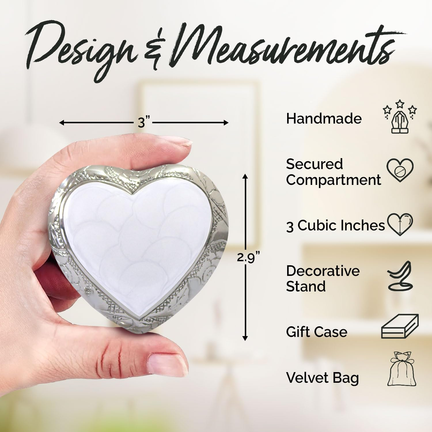 Heart Shaped Urn for Ashes with Stand & Box - Keepsake Cremation Urn to Honor Your Loved One - for Women & Men (White, Small) image number 3