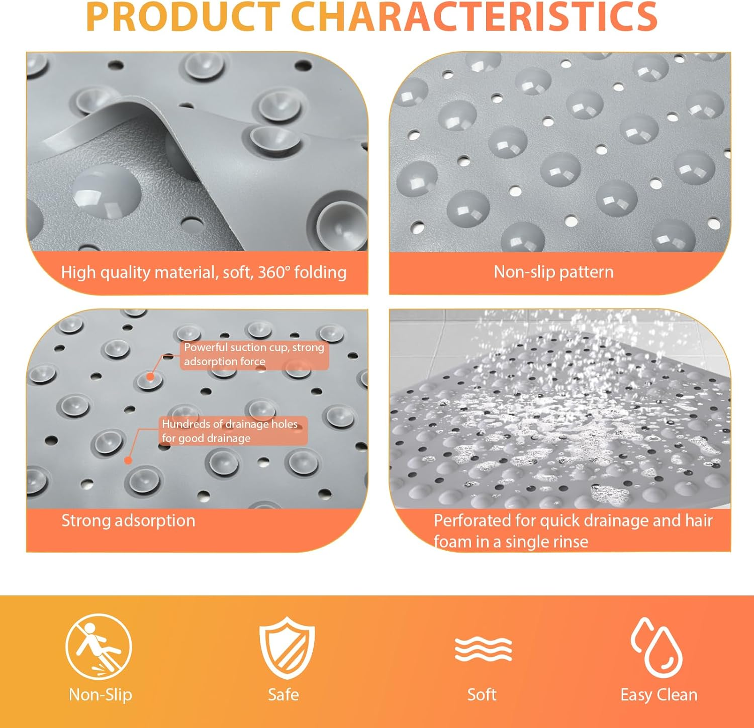 Corner Shower Mat Non Slip anti Mould, 54*54 Cm, White, Square, Thermoplastic Elastomer (TPE), Suitable for Shower Rooms, Spas and Other Places image number 6