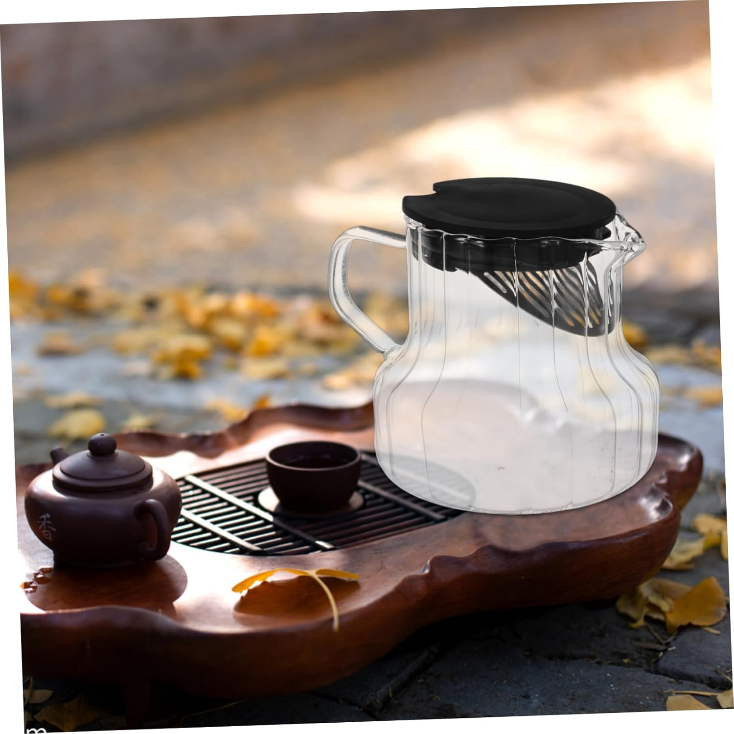 WATIIFUFU Coffee Pot and Teapot Glass Pitcher Lid Vertical Stripes for Daily Use Special Occasions Espresso Machine Pot Carafes Glass Water Kettle Maker Carafes Tea Kettle Steeper image number 1