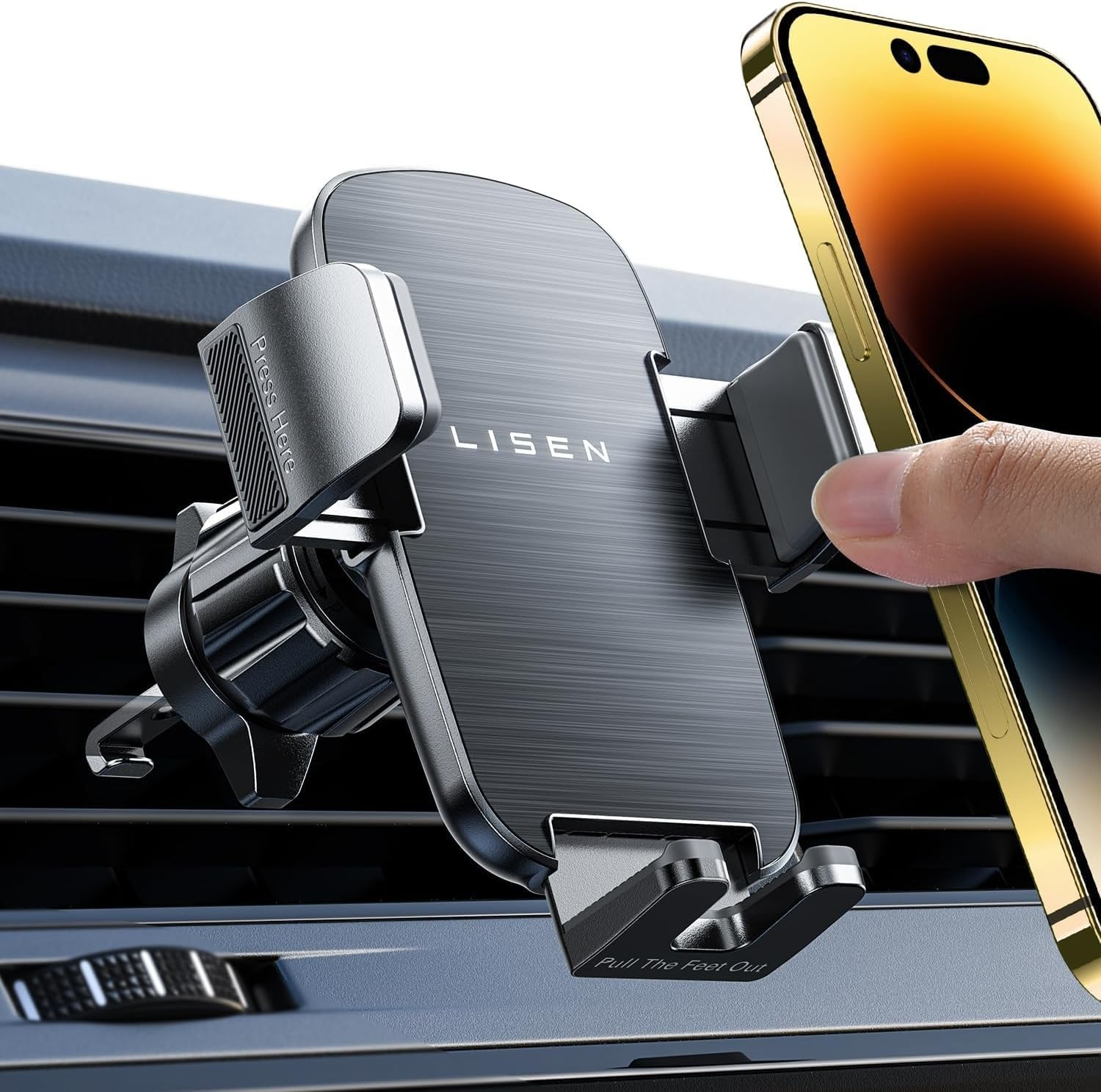 LISEN Car Phone Holder [2024 Upgrade] Air Vent Phone Holder for Cars [Never Slip & Fall] Super Stable Car Phone Mount Compatible with All Phones, Iphone 15 Pro Max plus 14 13 12 Series, Samsung S24 23 image number 4