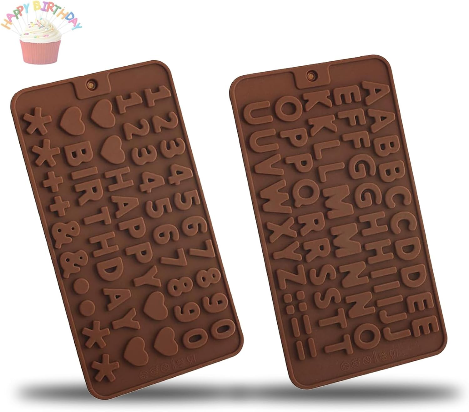 2 Pack Silicone Alphabets & Numbers Chocolate Molds - Food-Grade Non-Stick Baking Molds for DIY Chocolates, Fondant, Candies, Cake Decorating with Symbols image number 1