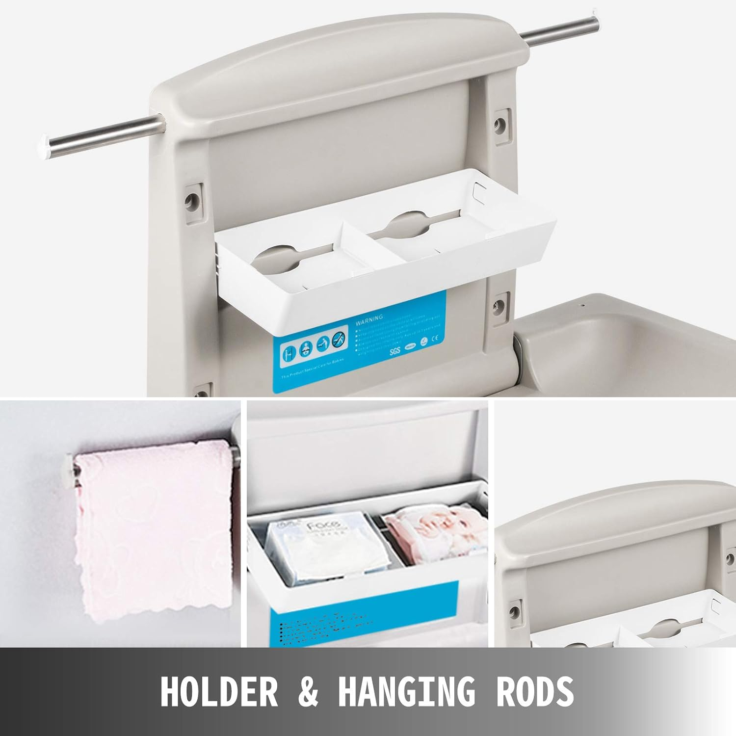 VEVOR Horizontal Baby Changing Table Wall-Mounted Baby Diaper Changing Station Vertical Fold down Baby Changing Table
