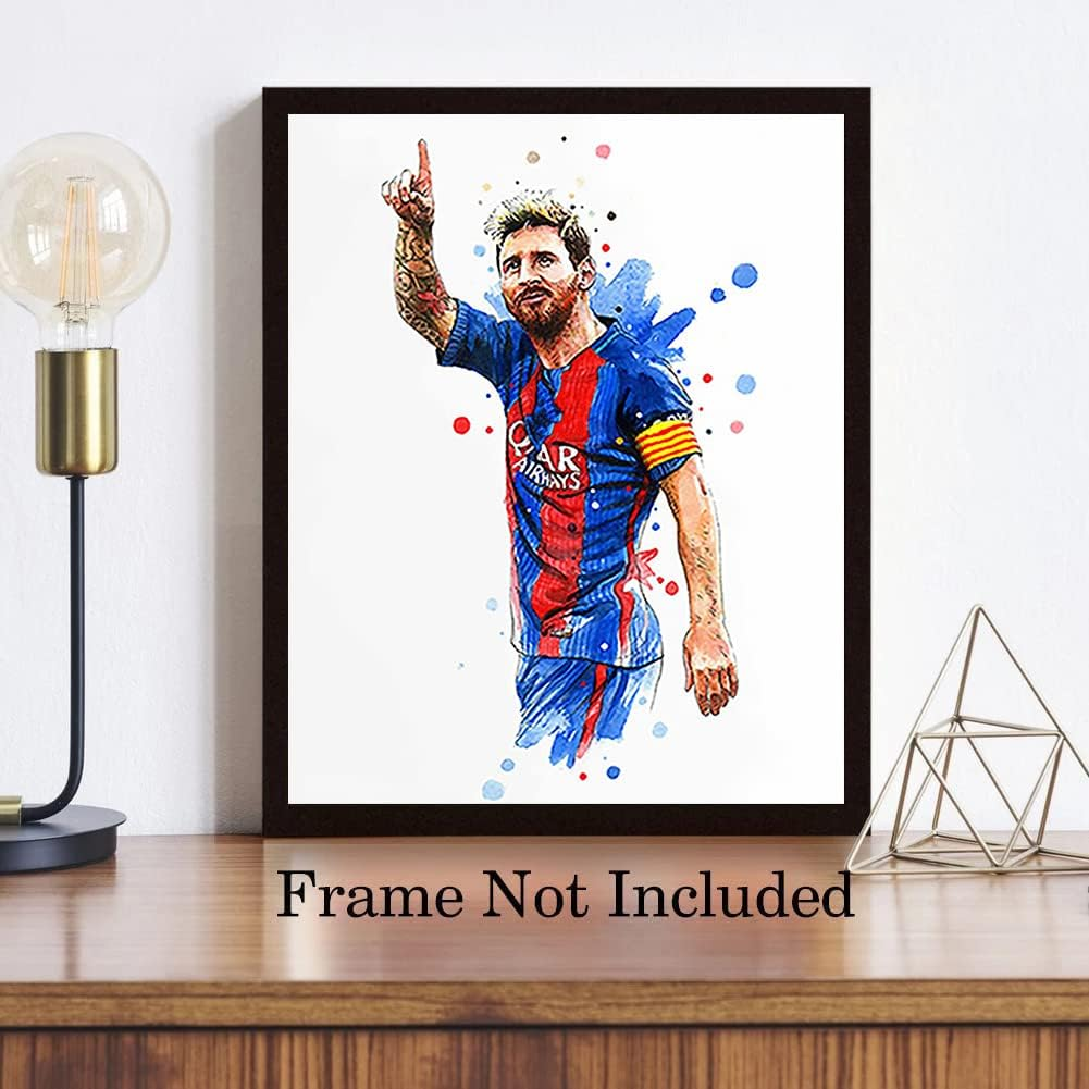 Soccer Star Wall Art Posters, Cristiano Ronaldo and Lionel Messi Posters, Motivational Football Superstar Canvas Wall Art Prints for Boys Room Gym Office Man Cave Decor, Set of 6-(8"X10" Unframed)