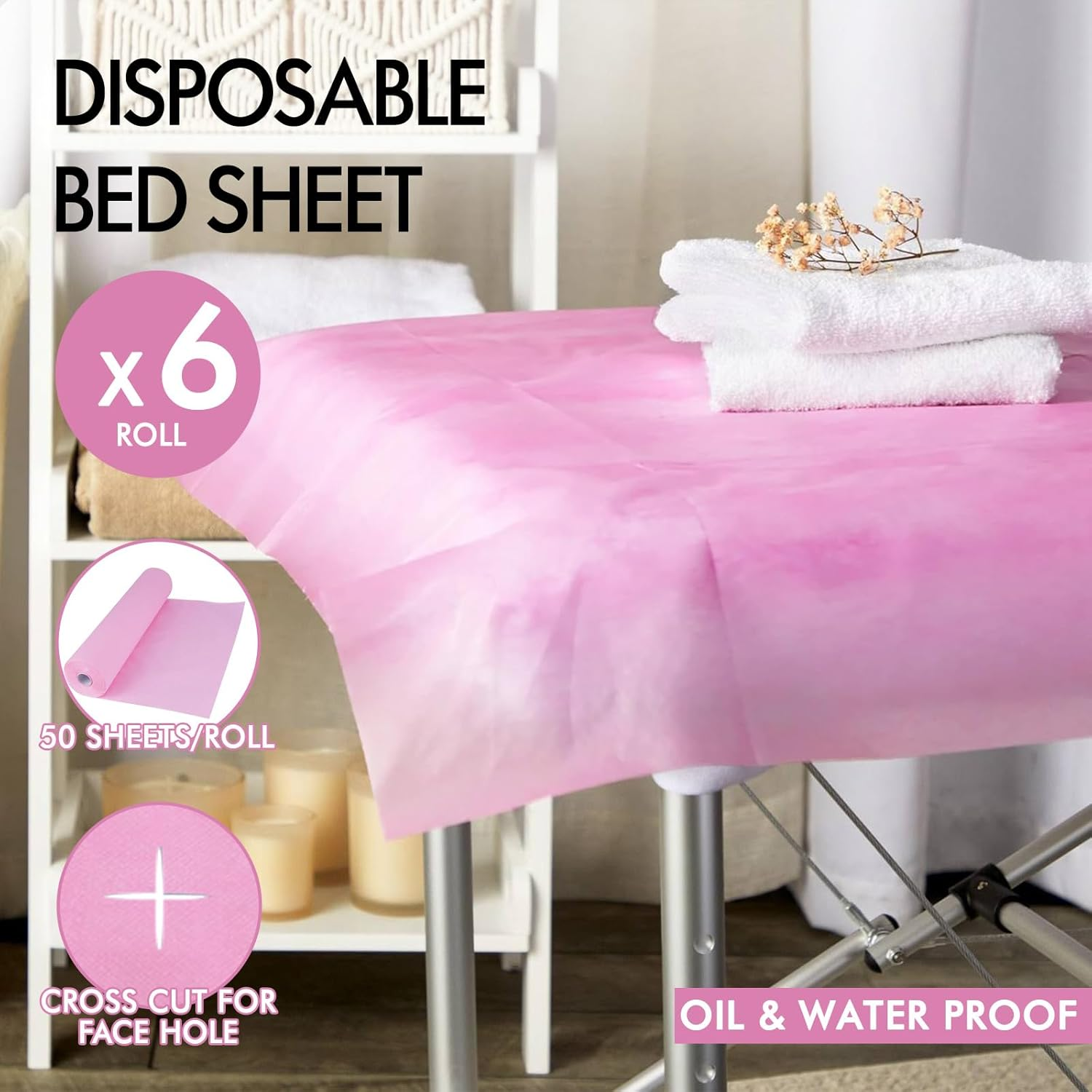 ALFORDSON Disposable Bed Sheet 300Pcs Massage Table Sheets, 6 Rolls Breathable Non-Woven SPA Massage Table Cover in 180Cm X 80Cm, Water & Oil Proof Bed Cover for SPA Tattoo Beauty Salon, Pink image number 2