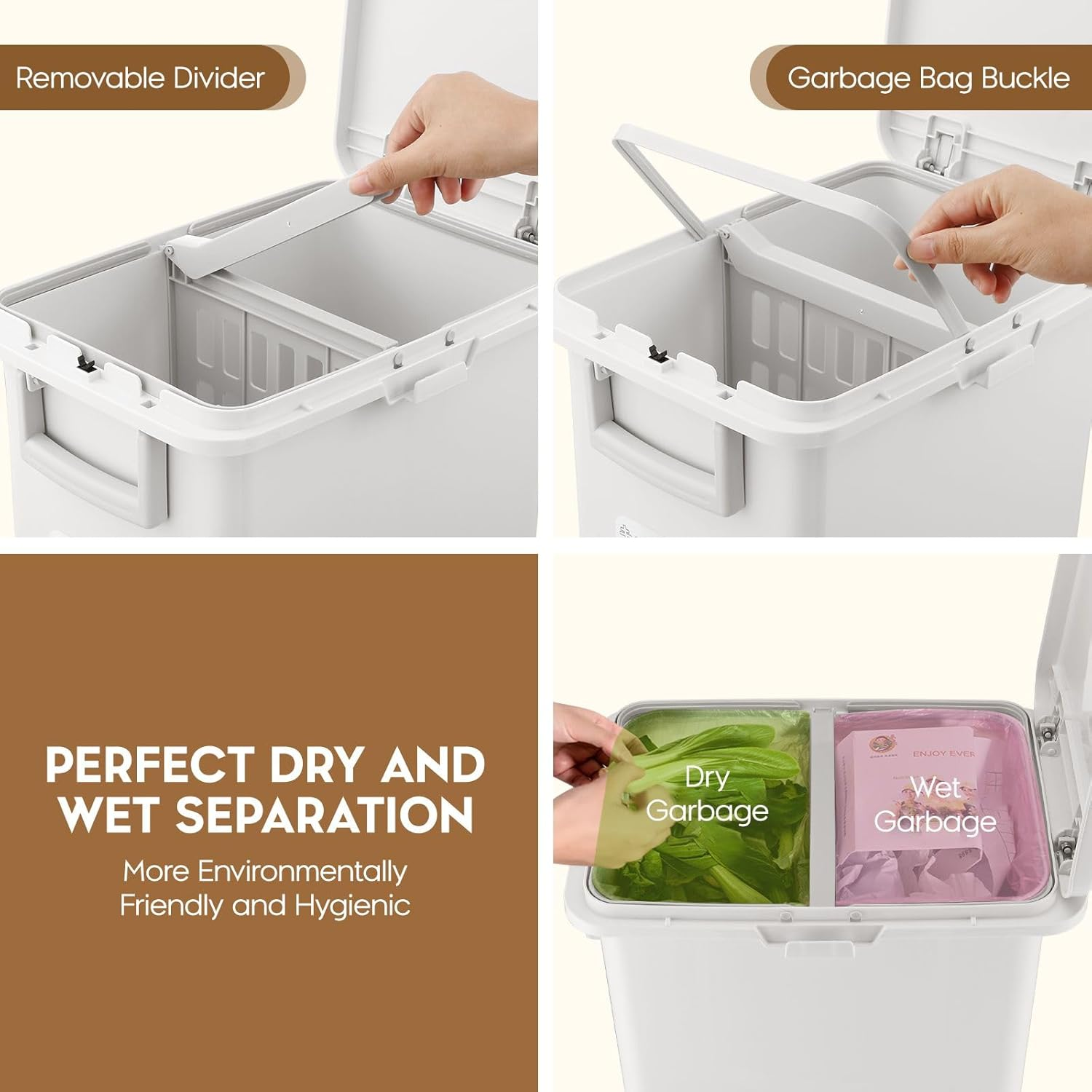 32L Trash Bin with Wheels Foot Pedal Rubbish Bin Recycle 3 Tiers Garbage Kitchen Waste Bin with Remove Inner Bucket Office Indoor