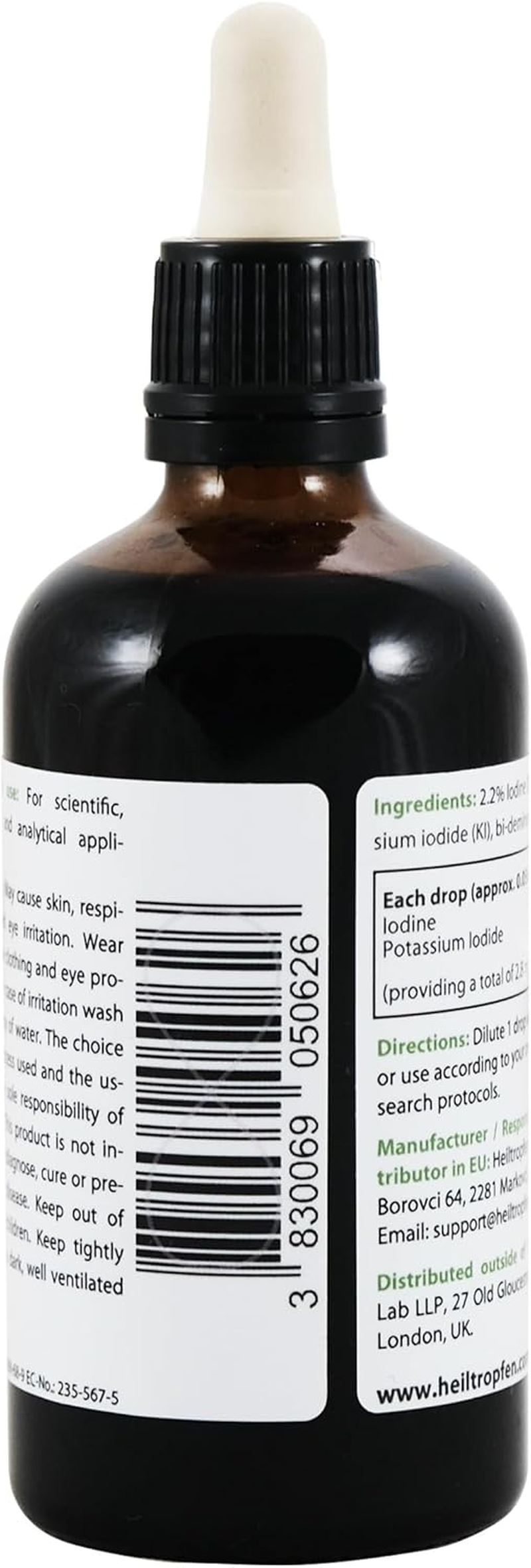 2.2% Lugol'S Iodine Solution (3.4 Fl Oz), Pharmaceutical Grade, Lugols Solution Made with Iodine and Potassium Iodide. Heiltropfen&reg; image number 1