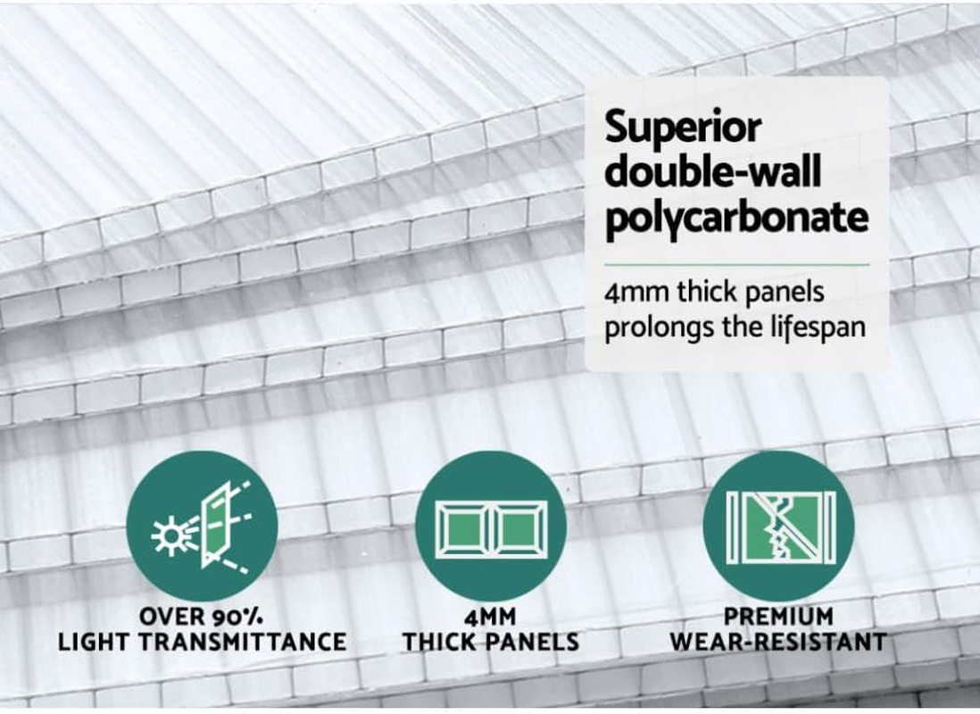Green Fingers Aluminium Polycarbonate Walk-In Greenhouse 470X250X226Cm with Lockable Door, Ventilation Roof, Drainage System &ndash; Ideal Garden Shed for Plants, Tools & Outdoor Storage image number 2