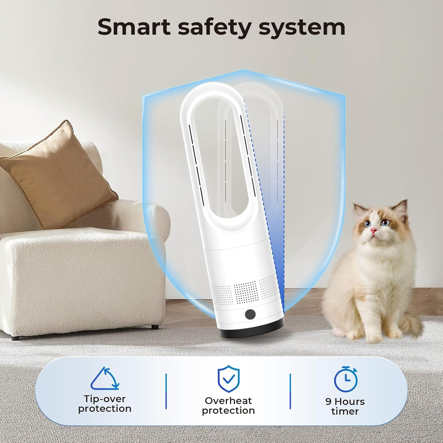 Spector 2 in 1 Bladeless Cool Fan, Tower Fan & Heater Combo with Remote Control, Desk Fan,Portable Fan,1-9H Timer, 80&deg; Oscillating, Air Circulator for Bedrooms Office Home SAA Approved image number 2