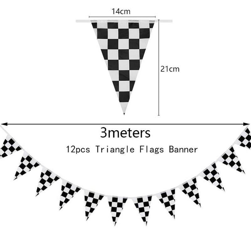 48Pcs Black White Lattice Checkered Flag Bunting Banner, Betterjonny 4 Pack Reusable Pennant Banner Triangle Racing Flag Bunting Pennant Banner for Party Christmas Birthday Bedroom Decoration image number 4