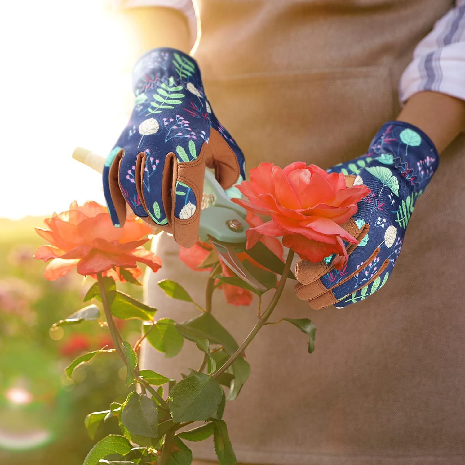 Bamllum Leather Gardening Gloves for Women - Working Gloves for Weeding, Digging, Planting, Raking and Pruning