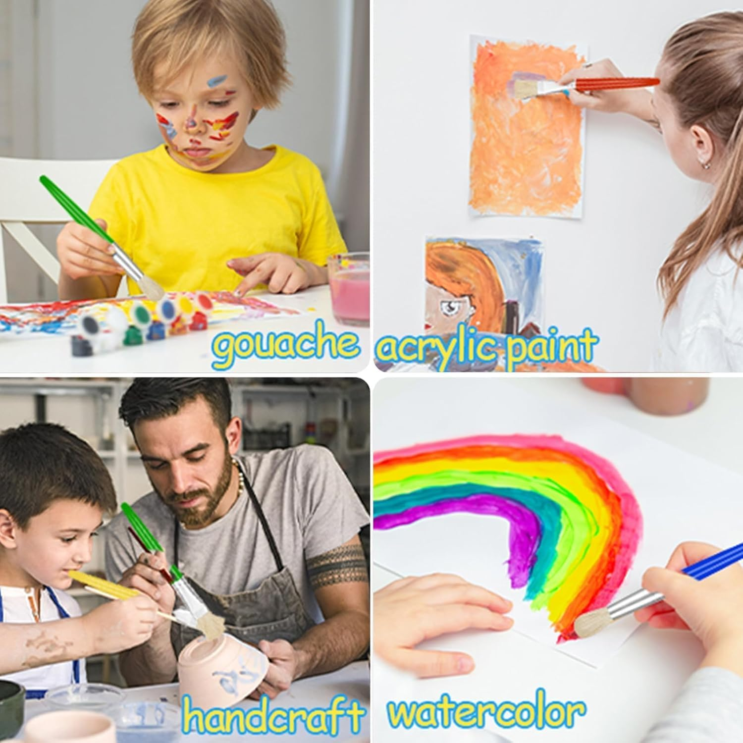 Xinghonyac 16 Pcs Paint Brushes for Kids, round and Flat Preschool Brushes for Washable and Acrylic Paint image number 3