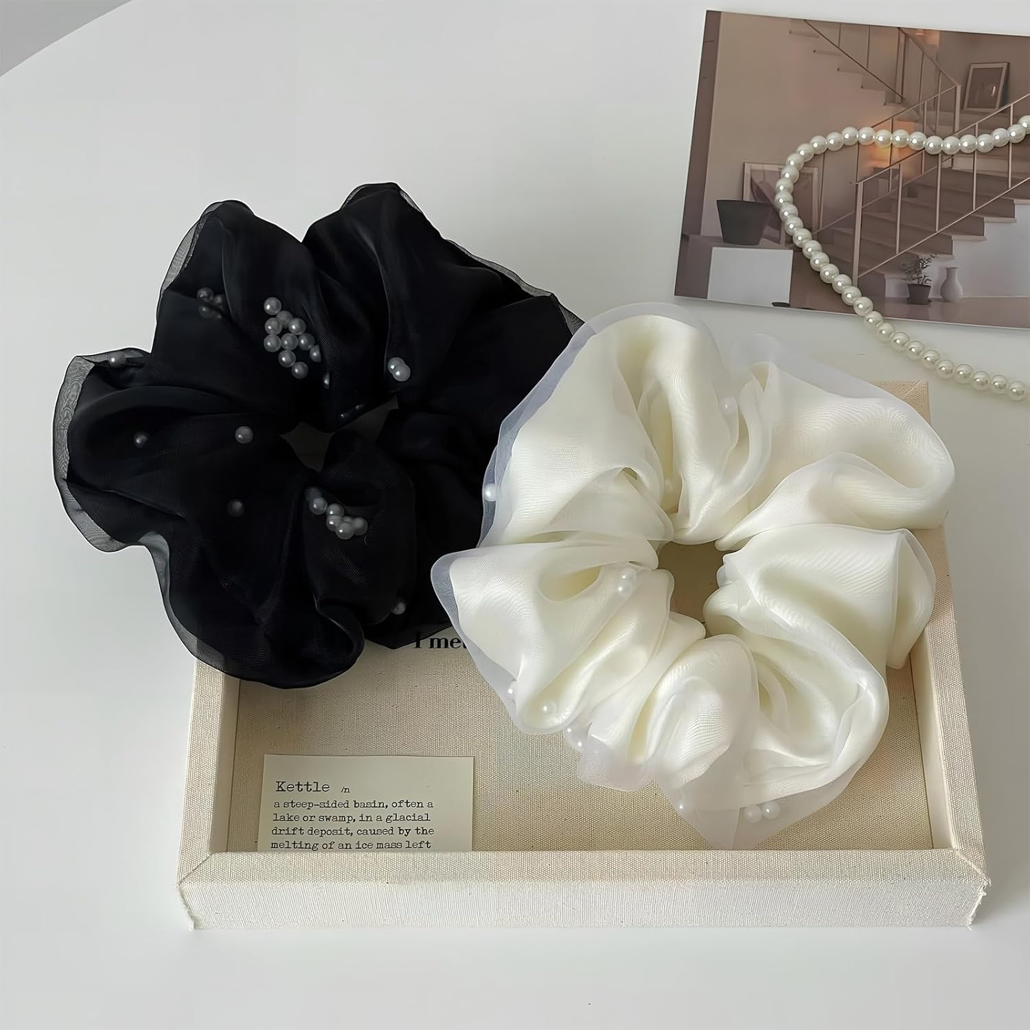 Pack of 4 Large Women'S Hair Bobbles, Hair Ties Made of Organza, Ponytail Holder Hair Band, Chiffon Hair Bands, Ponytail Holder Hair Band, for Women and Girls image number 1