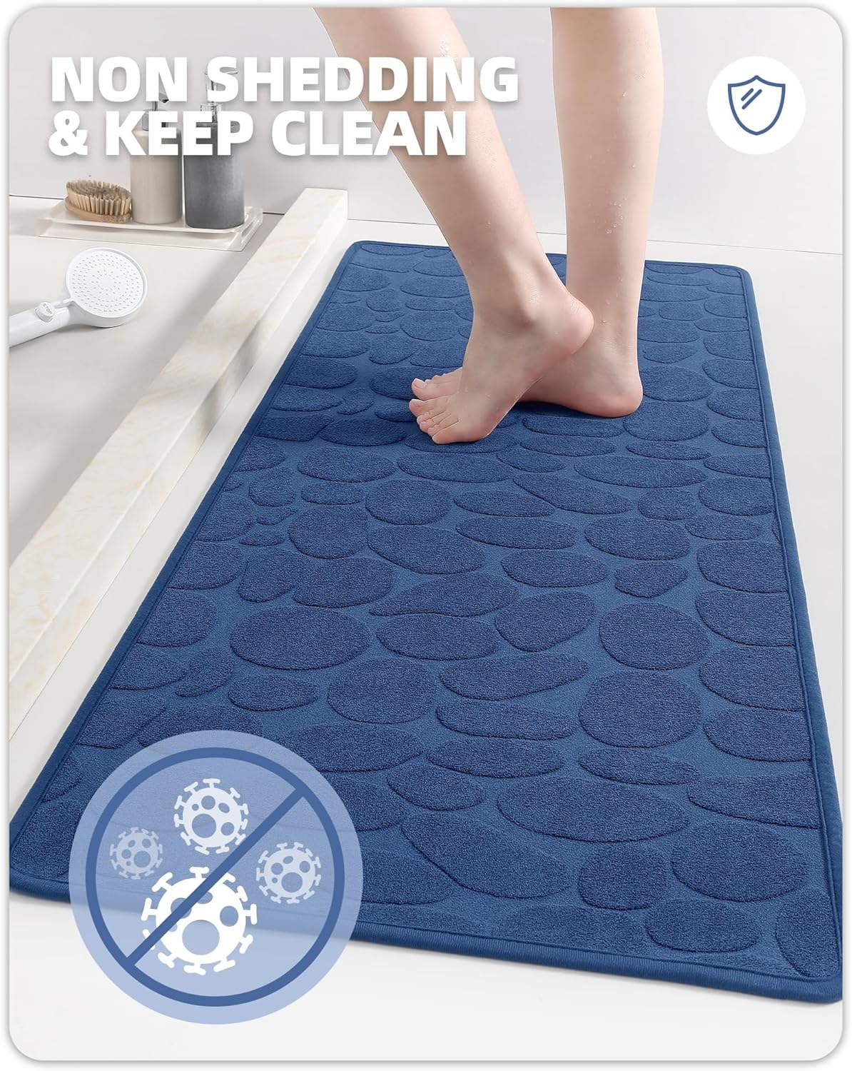 Color&Geometry Quick Dry Thin Bathroom Rugs Fit under Door- Super Absorbent, Non Slip Rubber Backing, Non Shedding, Washable Blue Bath Mat- 60X90Cm Large Bath Mats for Bathroom Floor image number 2