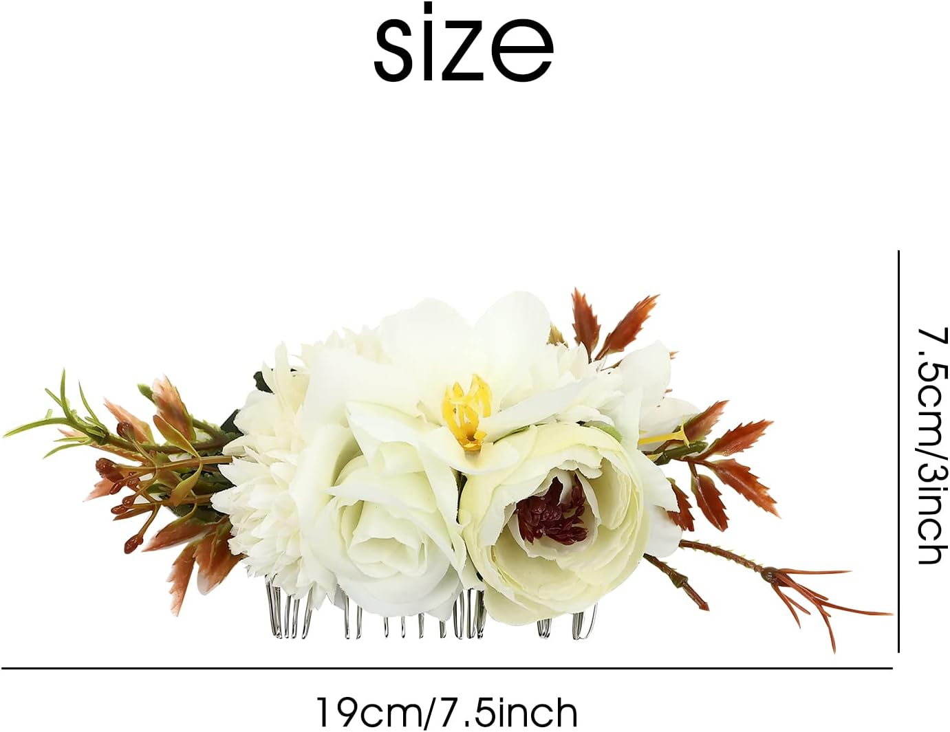 Cinaci 4 Pack Artificial Flower Metal Hair Side Combs Slides Clips Floral Wedding Bridal Headpieces Hairpins Barrettes Bun Chignon Hair Accessories for Women Flower Girls Brides Bridesmaids image number 4