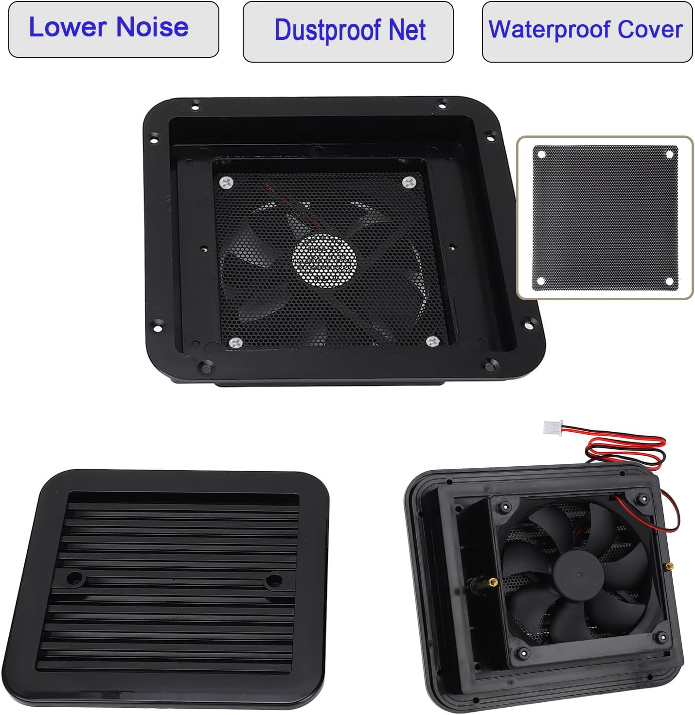 RV Exhaust Fan, 12V RV Side Vent,With Grille for Enclosed Trailer Side Vents, Air Ventilation Fan for Caravan, Motorhome, Camper, Black - Black image number 3