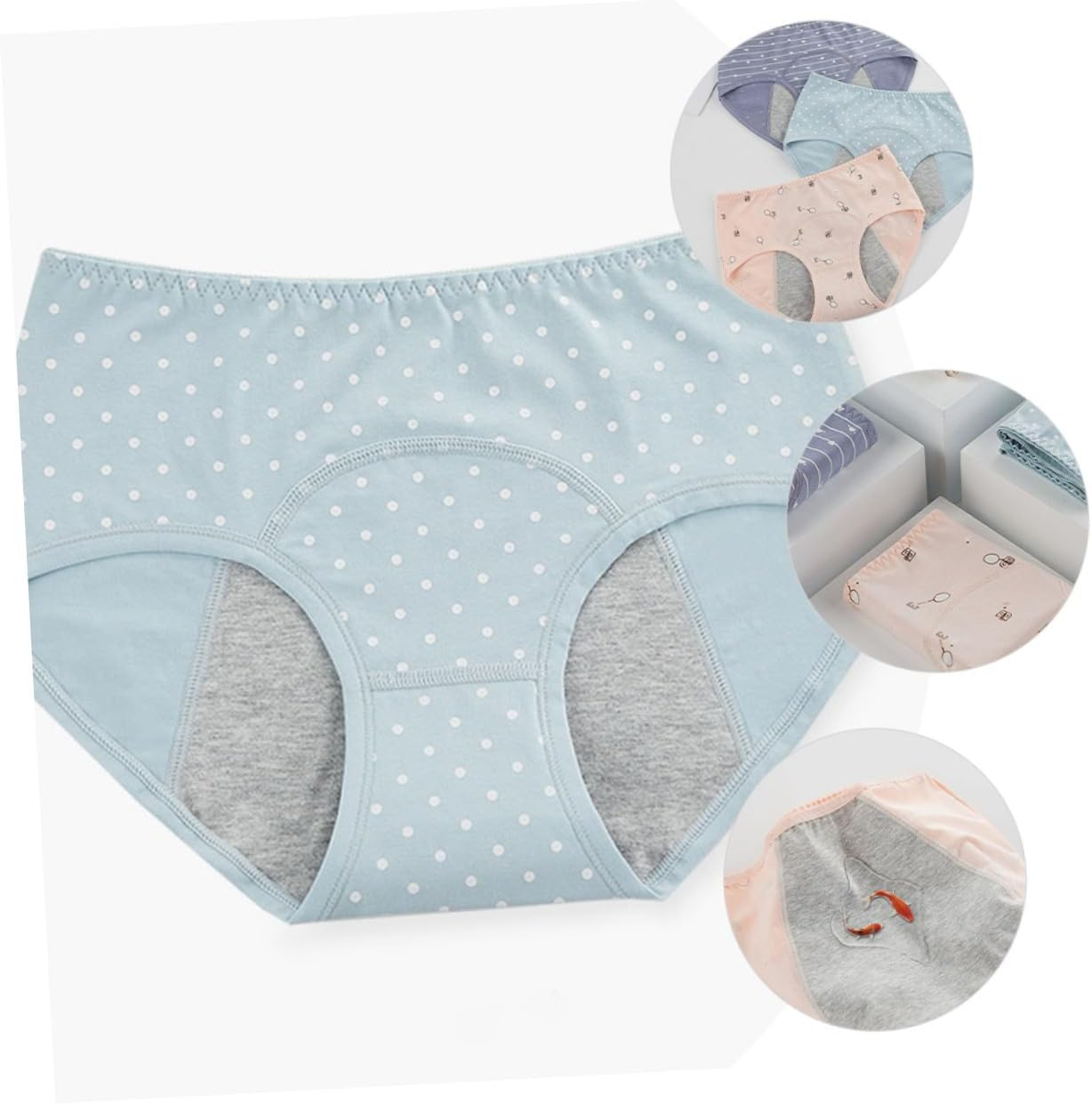 3Pcs Menstrual Underpants for Women Medium Waist Safety Pants Cloth Underwear Leak Shrimp Lake Blue Gray Blue