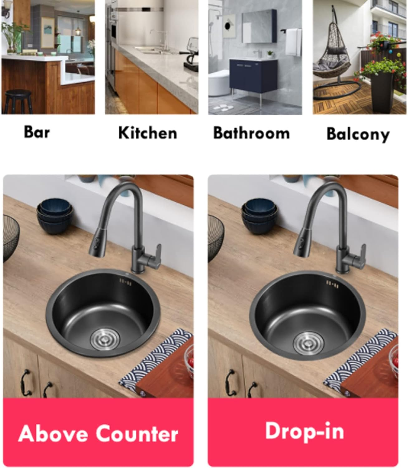 Round Kitchen Sink with Excellent Drainage and Maximum Flexibility - round Kitchen Sink Stainless Steel Basin Single Bowl with Drain Accessories for Home (#1) image number 4