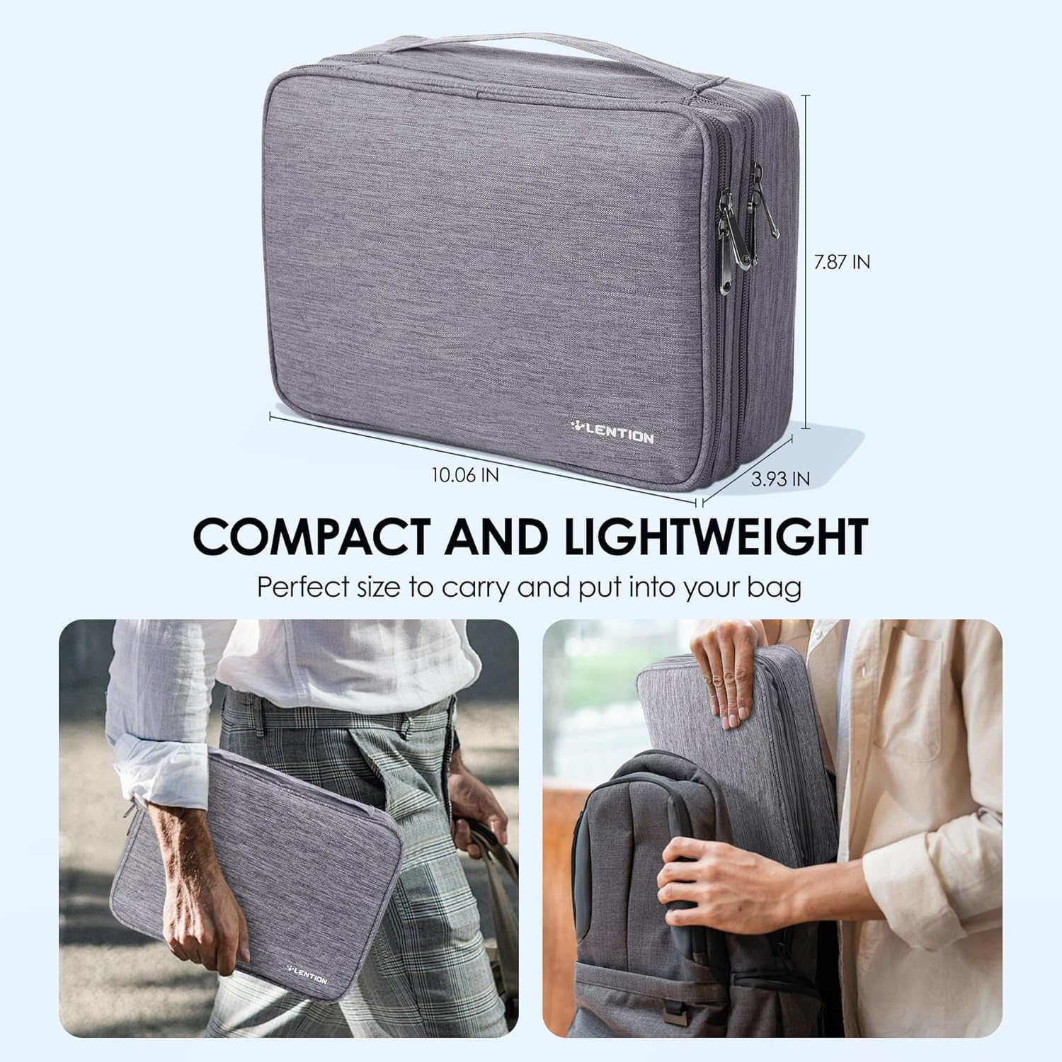 LENTION Travel Electronic Organizer Bag for Electronic Accessories, Water Proof, Scratch-Resistant Surface, Shock Proof, Double Layer for Power Bank, Iphone, Cord and More(M370, Space Gry)