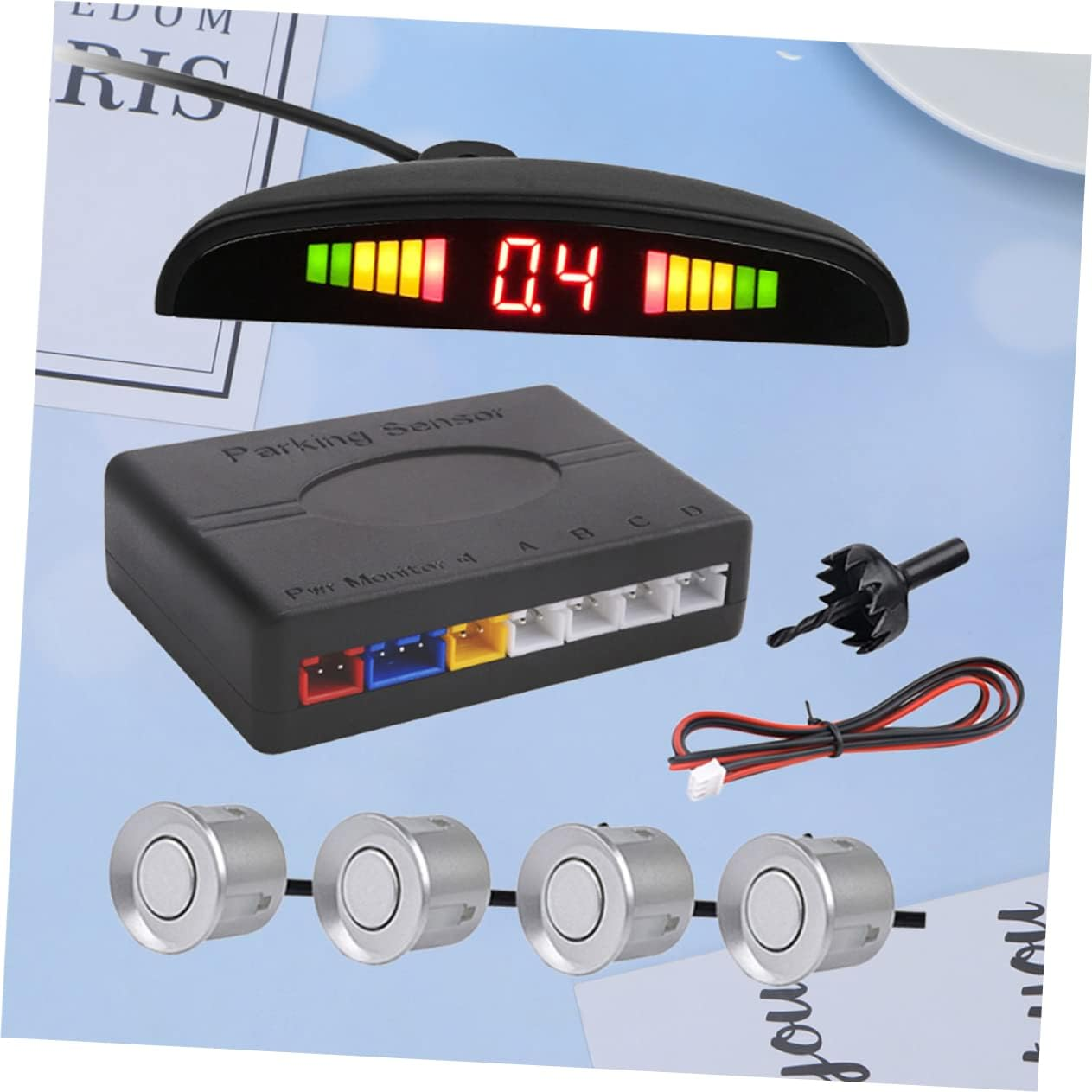 Mobestech Car Parking Warning System with 4 Probe Reversing Radar Sensors, Silver Led Backup Sensor Kit for Rear Parking Safety and Distance Alert image number 3