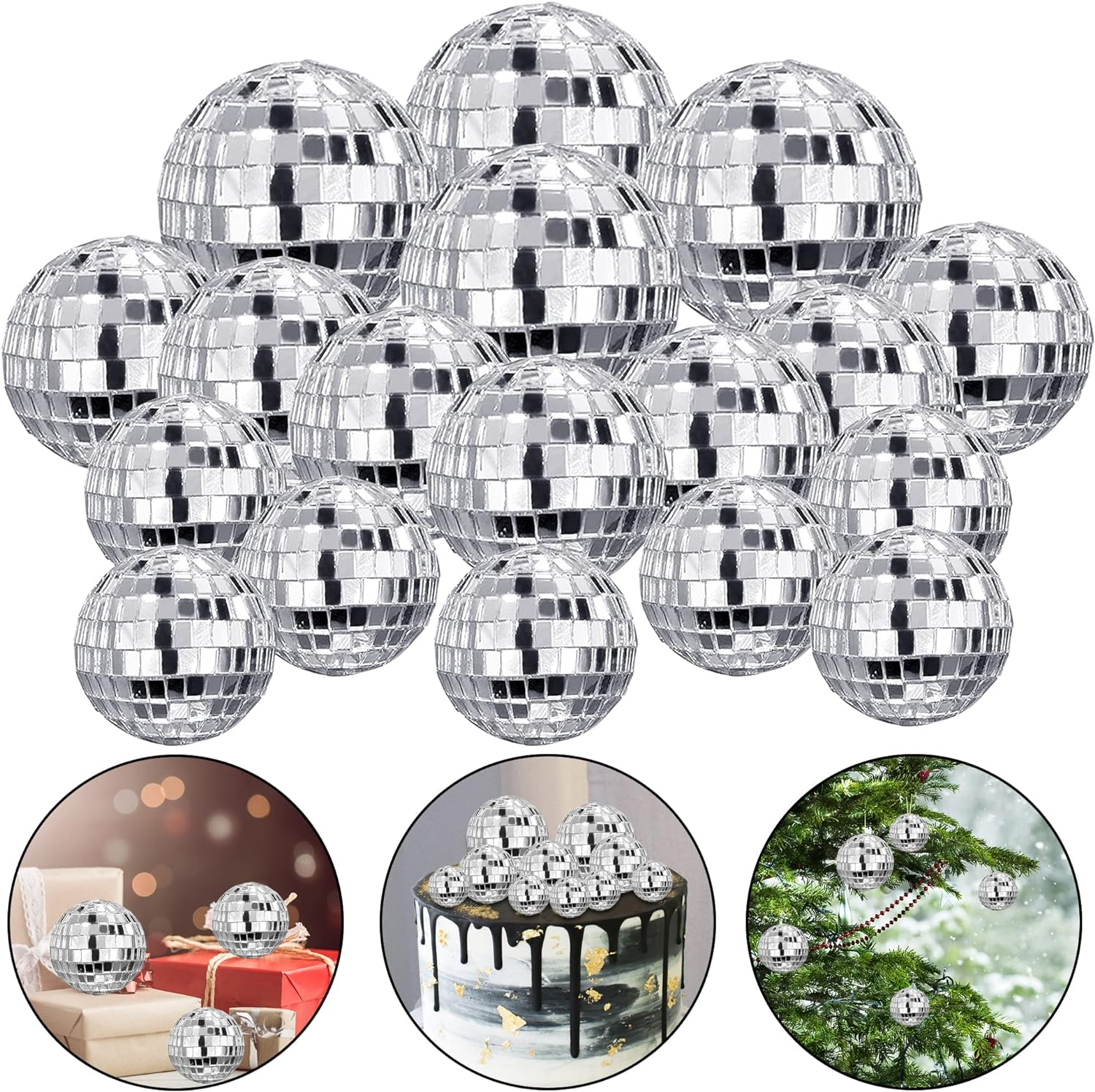 40 PCS 0.78 Inch 1 Inch 1.2 Inch Disco Ball Cake Decoration Ornaments Reflective Mirror Ball Cake Decoration Silver Mini Disco Ball Decoration for Table Decorations 70S Theme Disco Party Supplies