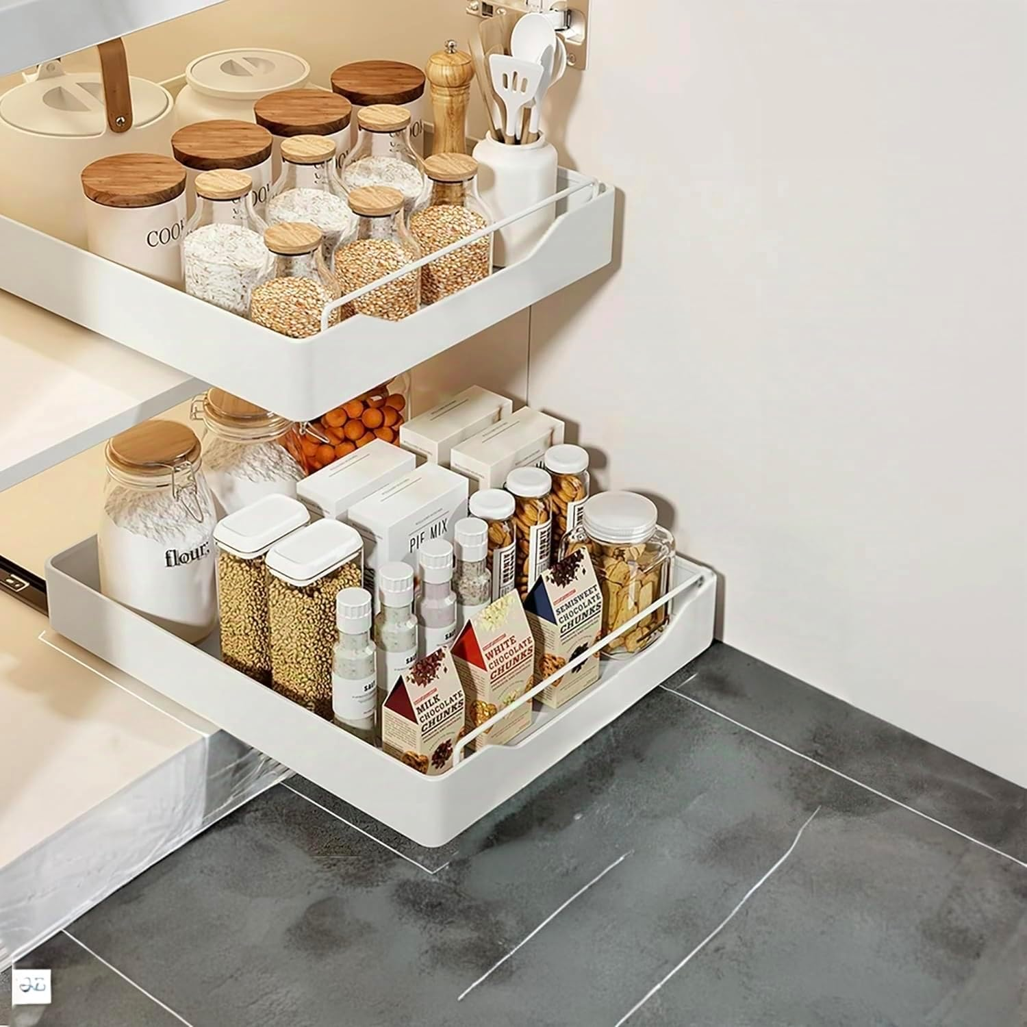 Expandable Pull Out Cabinet Organizer, Pull Out Drawers for Cabinets, Roll Out Shelves Adhesive, Easy to Store and Clean Built-In Drawer Design Storage Holder for Kitchen Storage & Organisation, 1 Pc image number 2